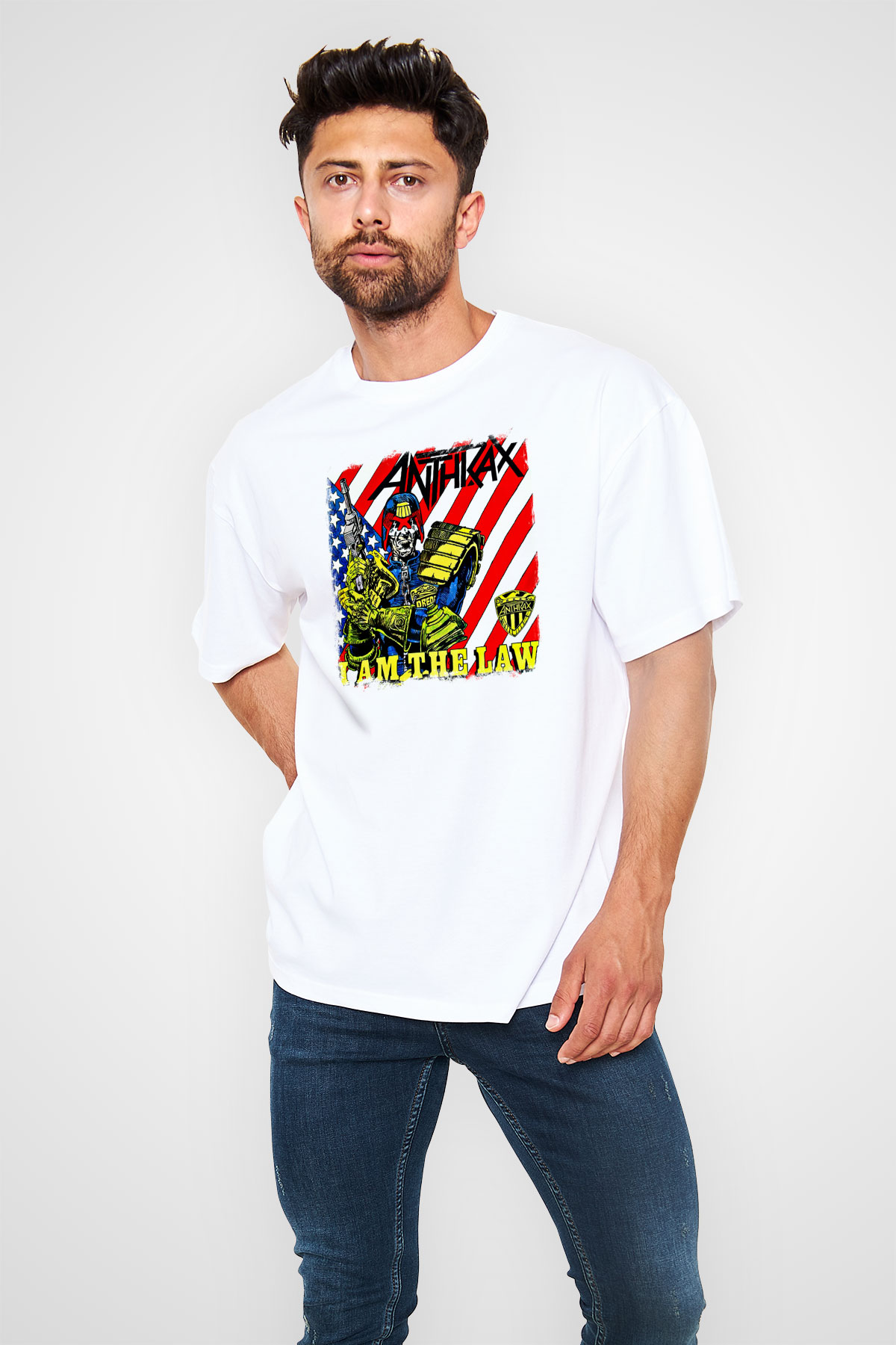 Anthrax Baskılı Unisex Beyaz Oversize Tişört