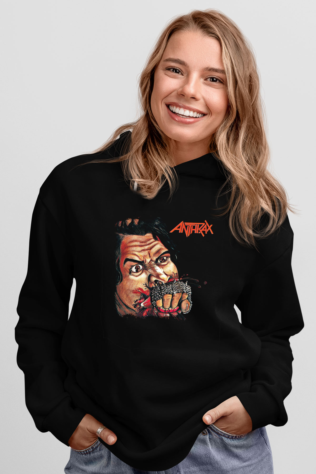 Anthrax Baskılı Unisex Siyah Hoodie