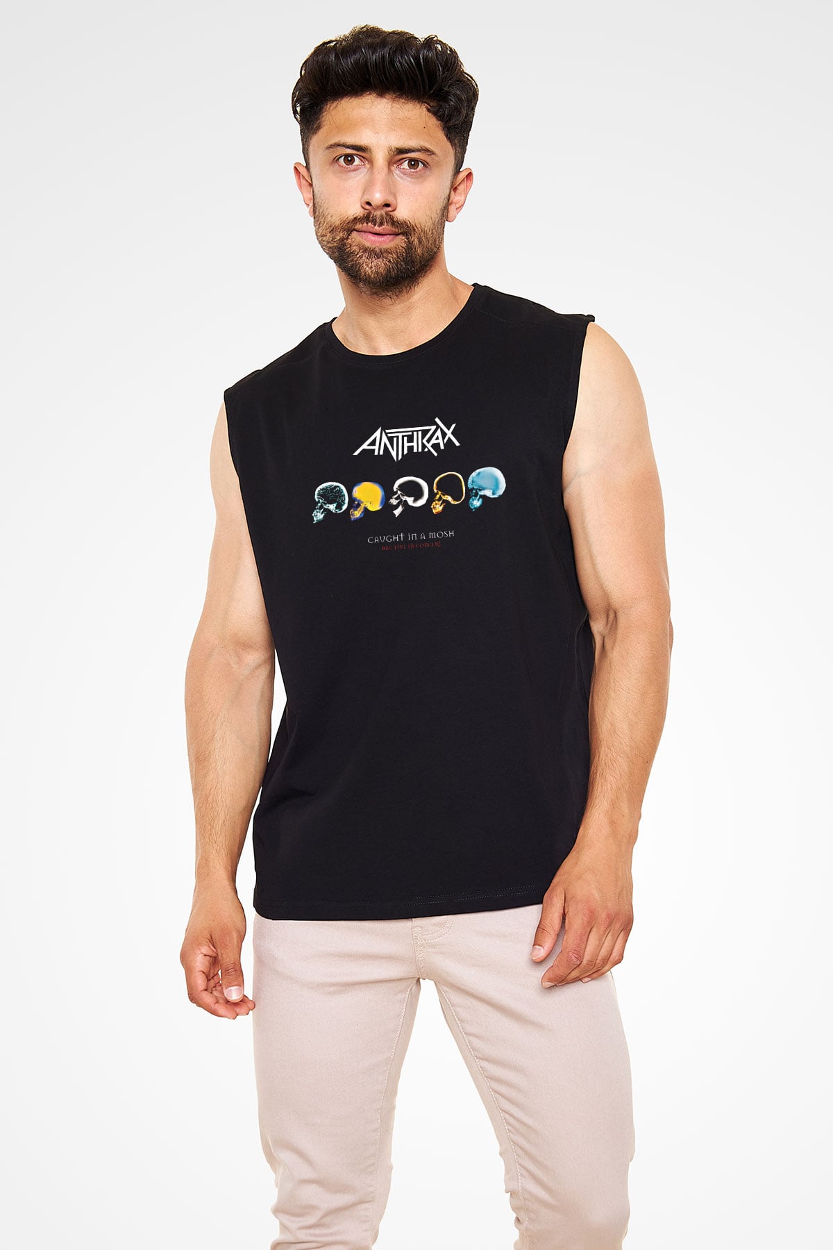 Anthrax Baskılı Unisex Siyah Kolsuz Tişört