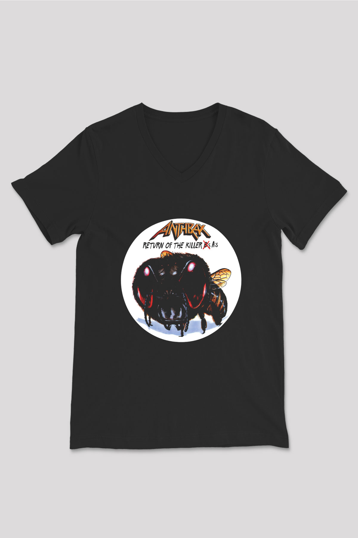 Anthrax Baskılı Unisex Siyah V Yaka Tişört