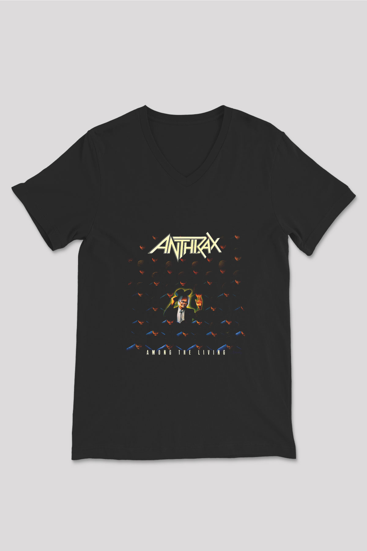 Anthrax Baskılı Unisex Siyah V Yaka Tişört