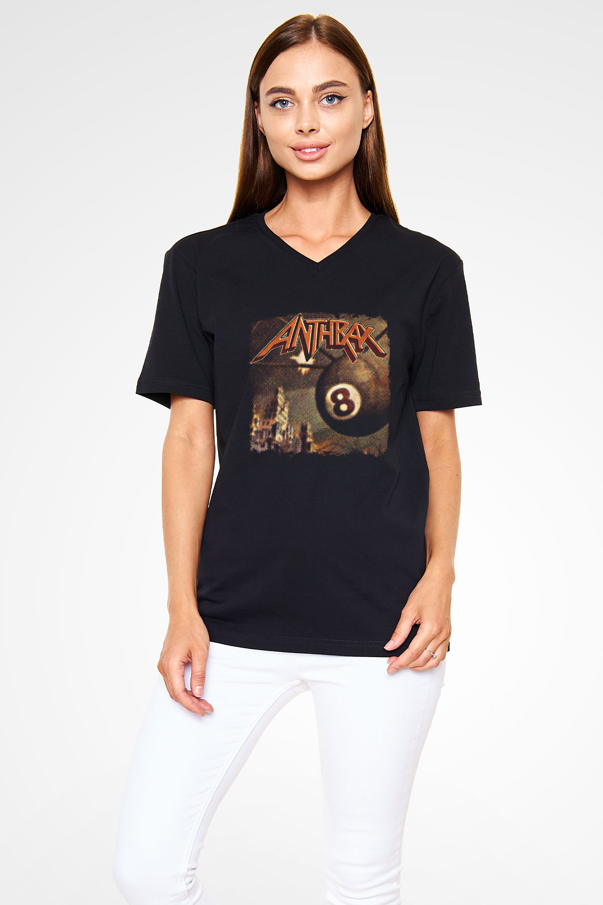 Anthrax Baskılı Unisex Siyah V Yaka Tişört