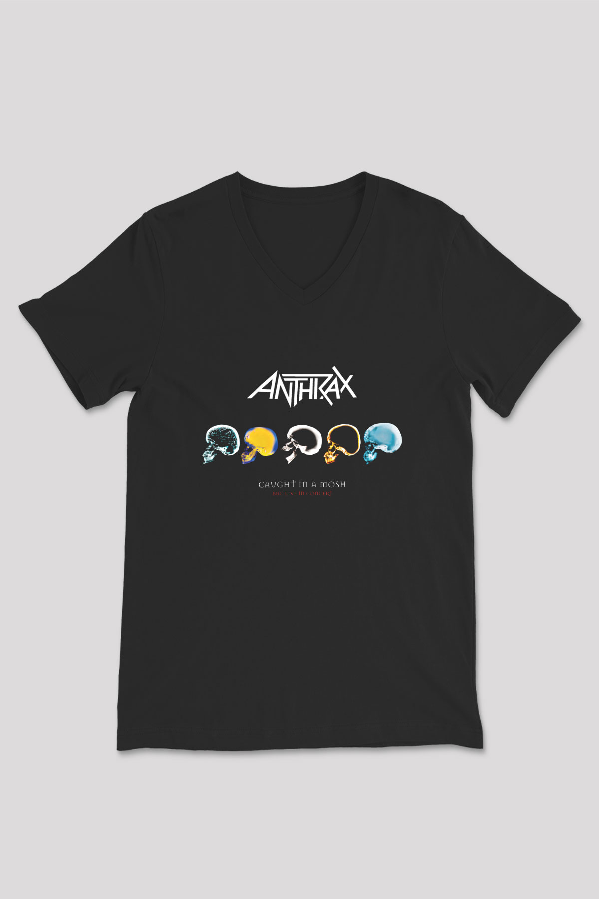 Anthrax Baskılı Unisex Siyah V Yaka Tişört