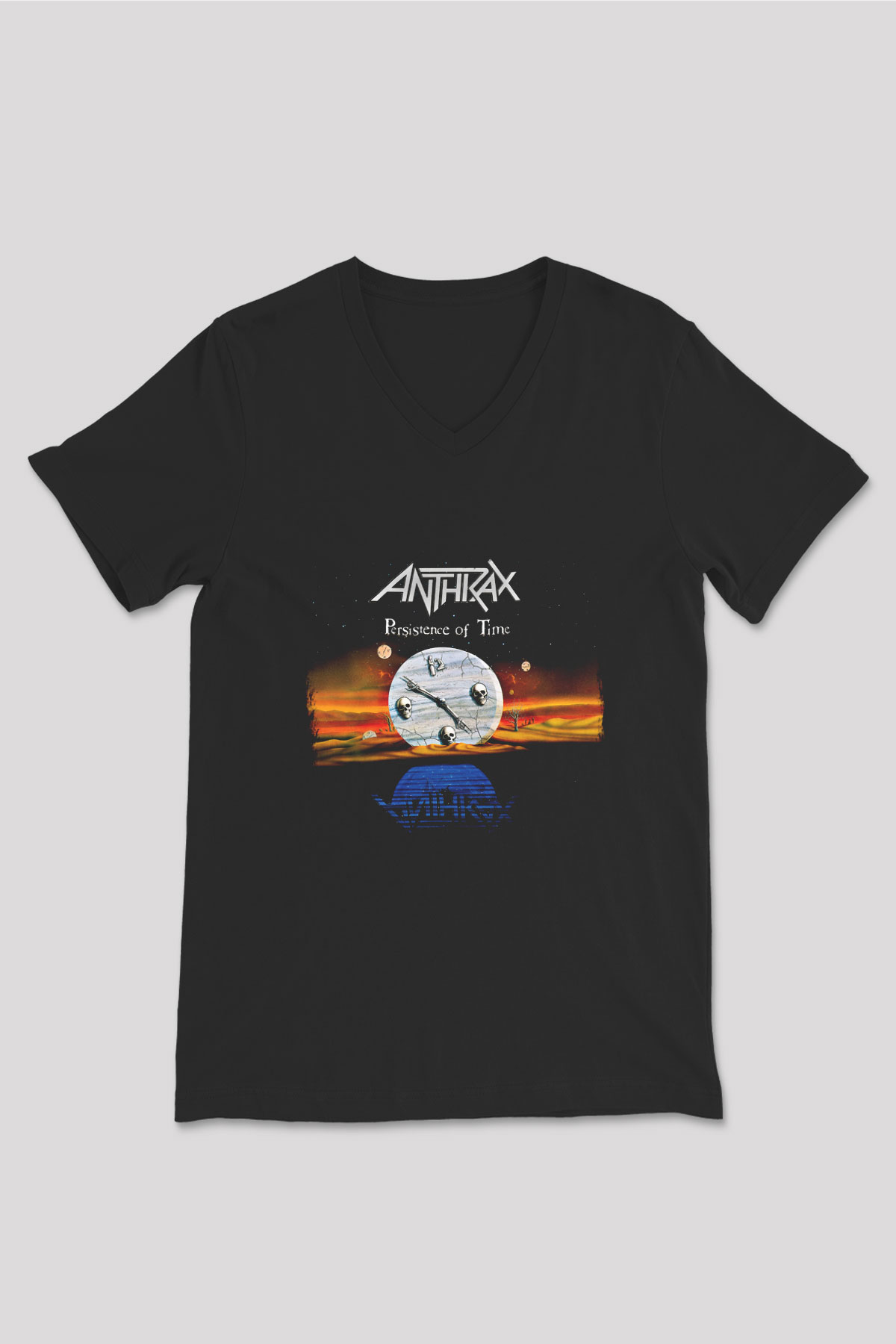 Anthrax Baskılı Unisex Siyah V Yaka Tişört