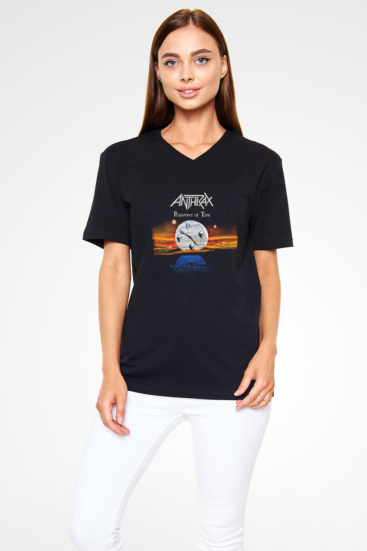 Anthrax Baskılı Unisex Siyah V Yaka Tişört