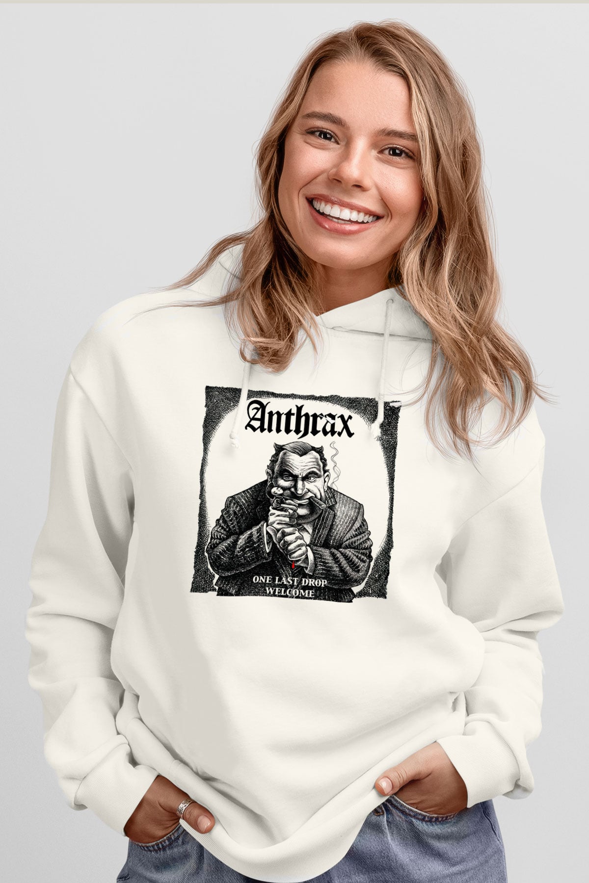 Anthrax Beyaz Unisex Kapşonlu Sweatshirt