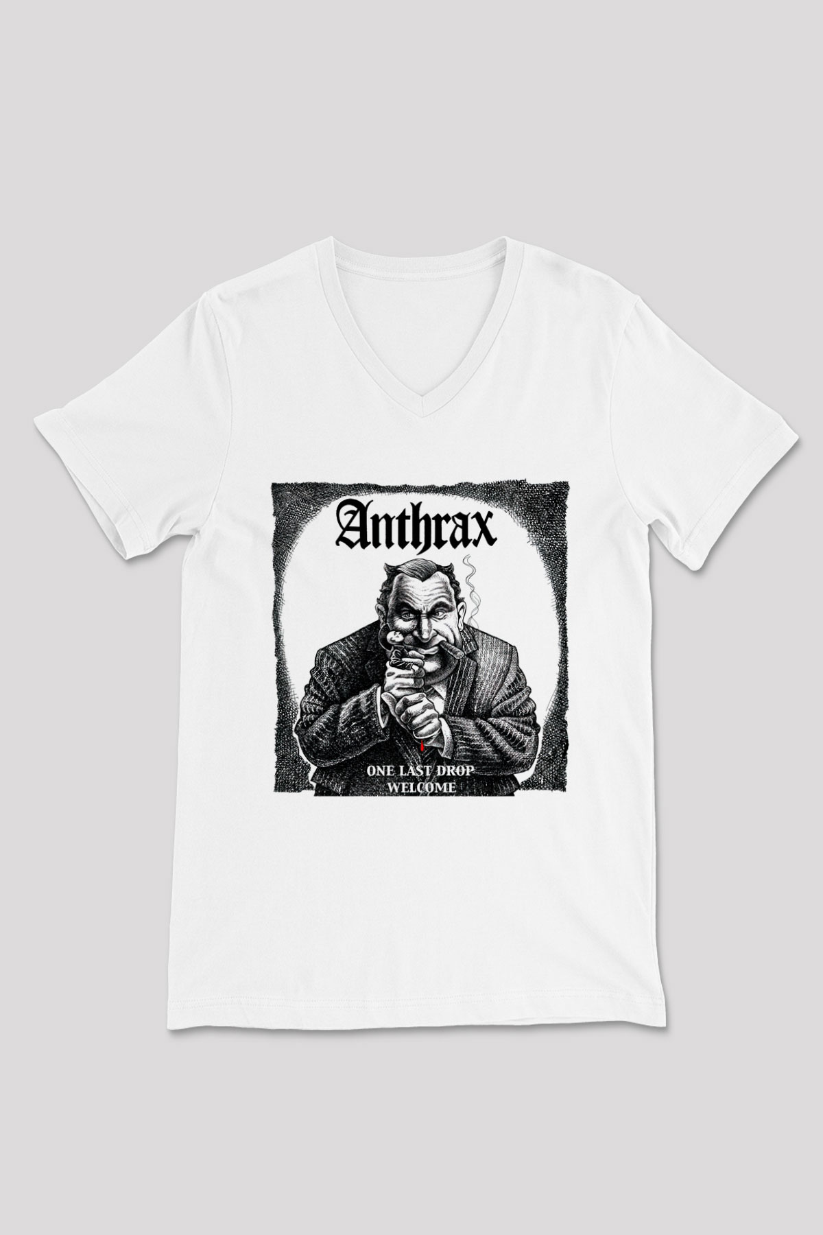 Anthrax Beyaz Unisex V Yaka Tişört T-Shirt