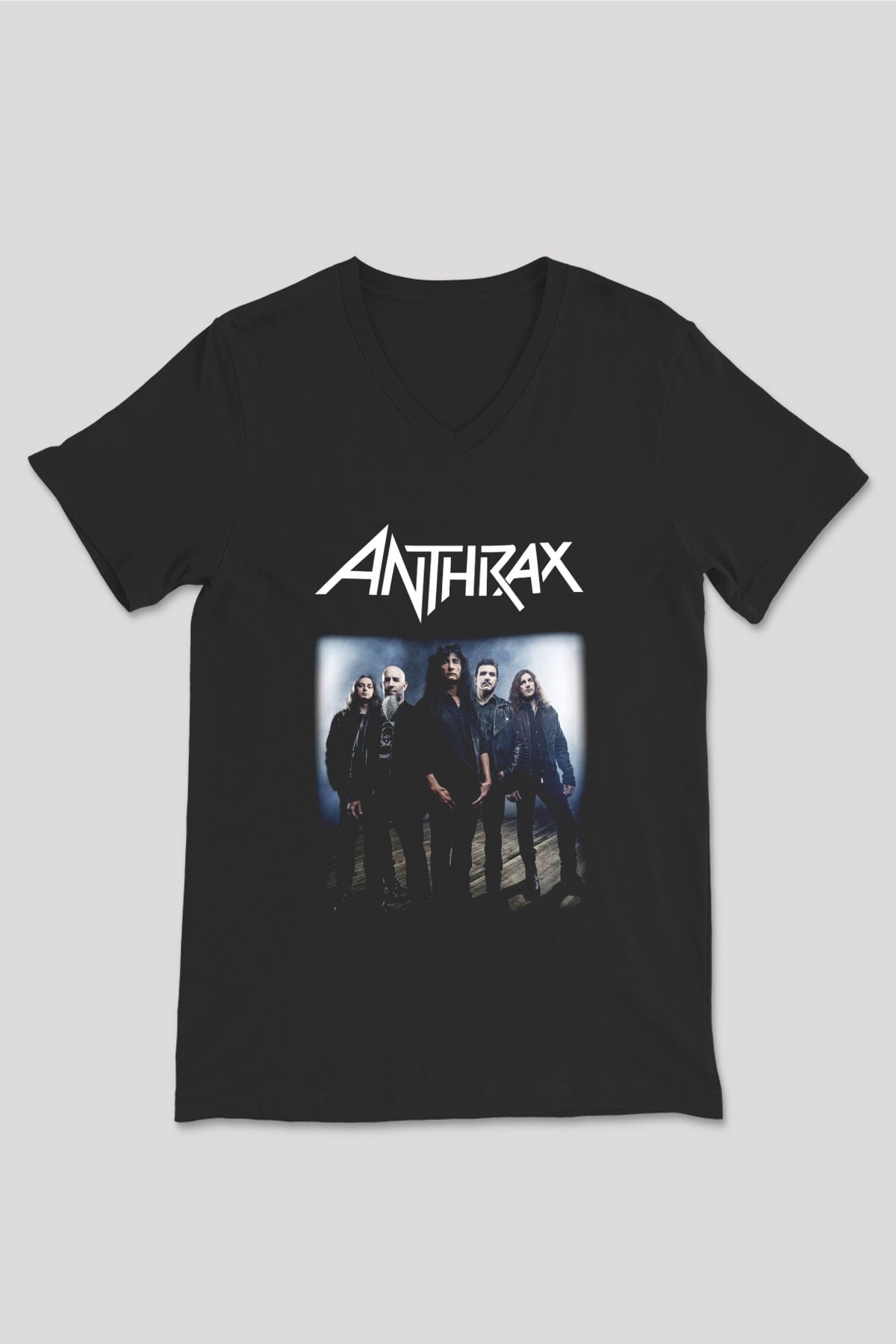 Anthrax Siyah Unisex V Yaka Tişört T-Shirt
