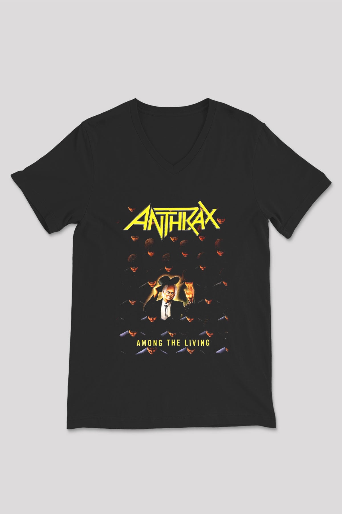 Anthrax Siyah Unisex V Yaka Tişört T-Shirt
