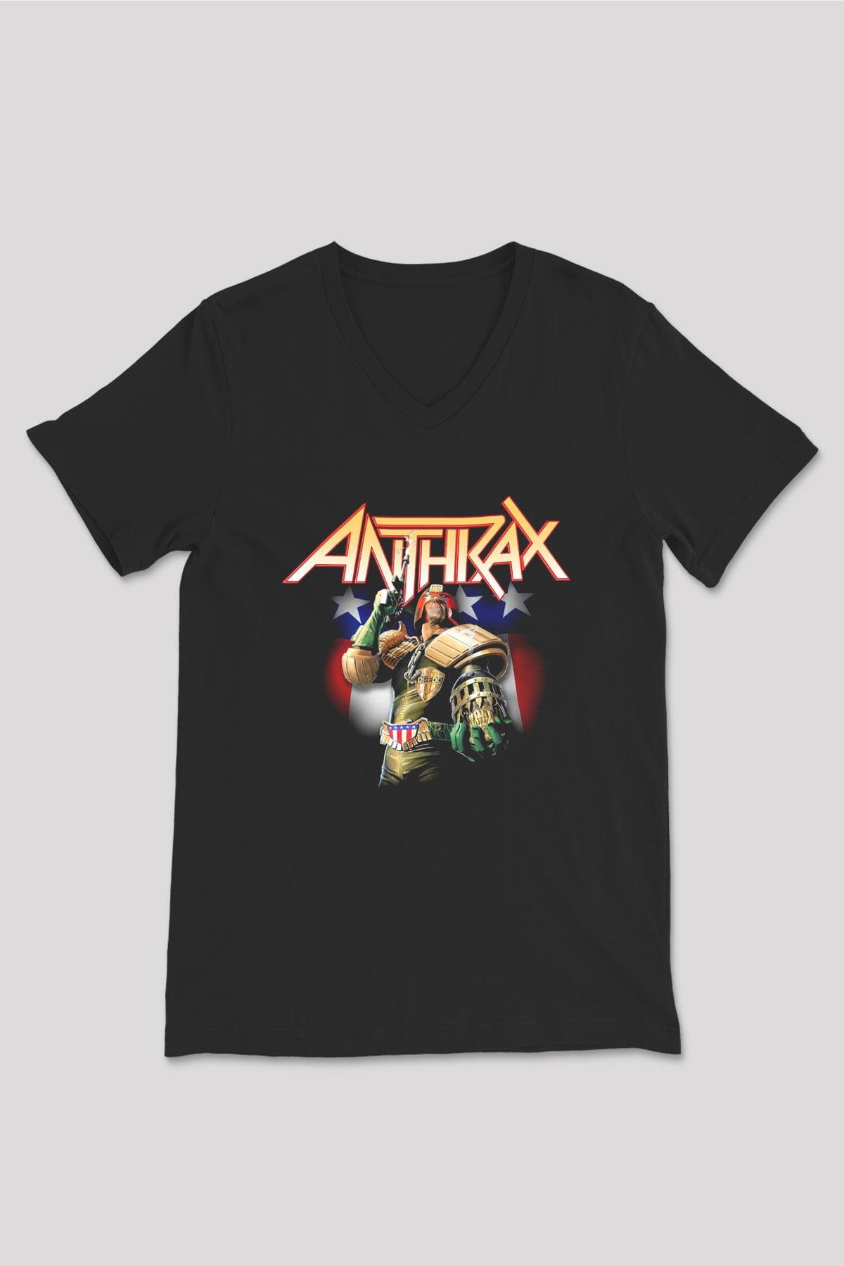 Anthrax Siyah Unisex V Yaka Tişört T-Shirt