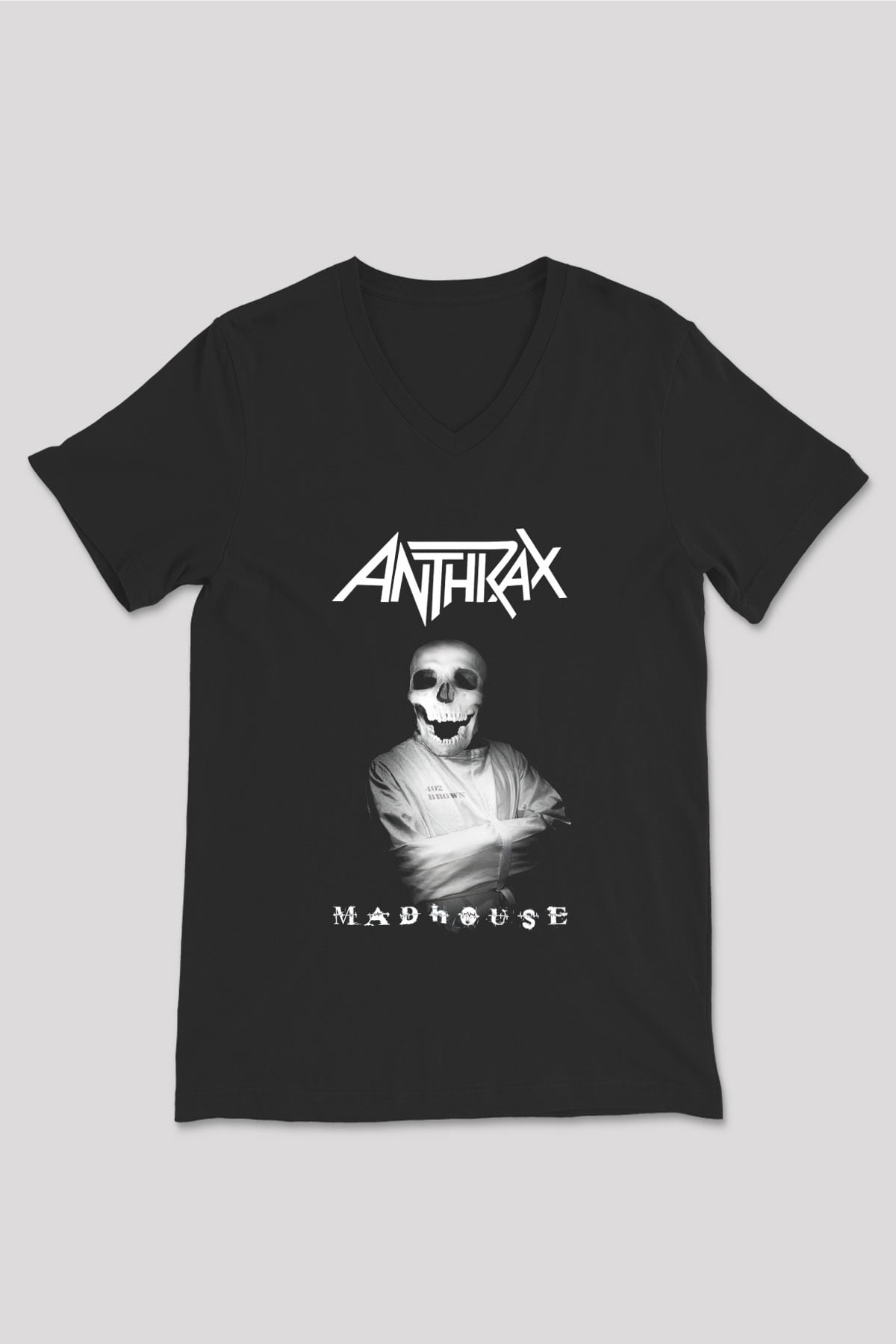 Anthrax Siyah Unisex V Yaka Tişört T-Shirt