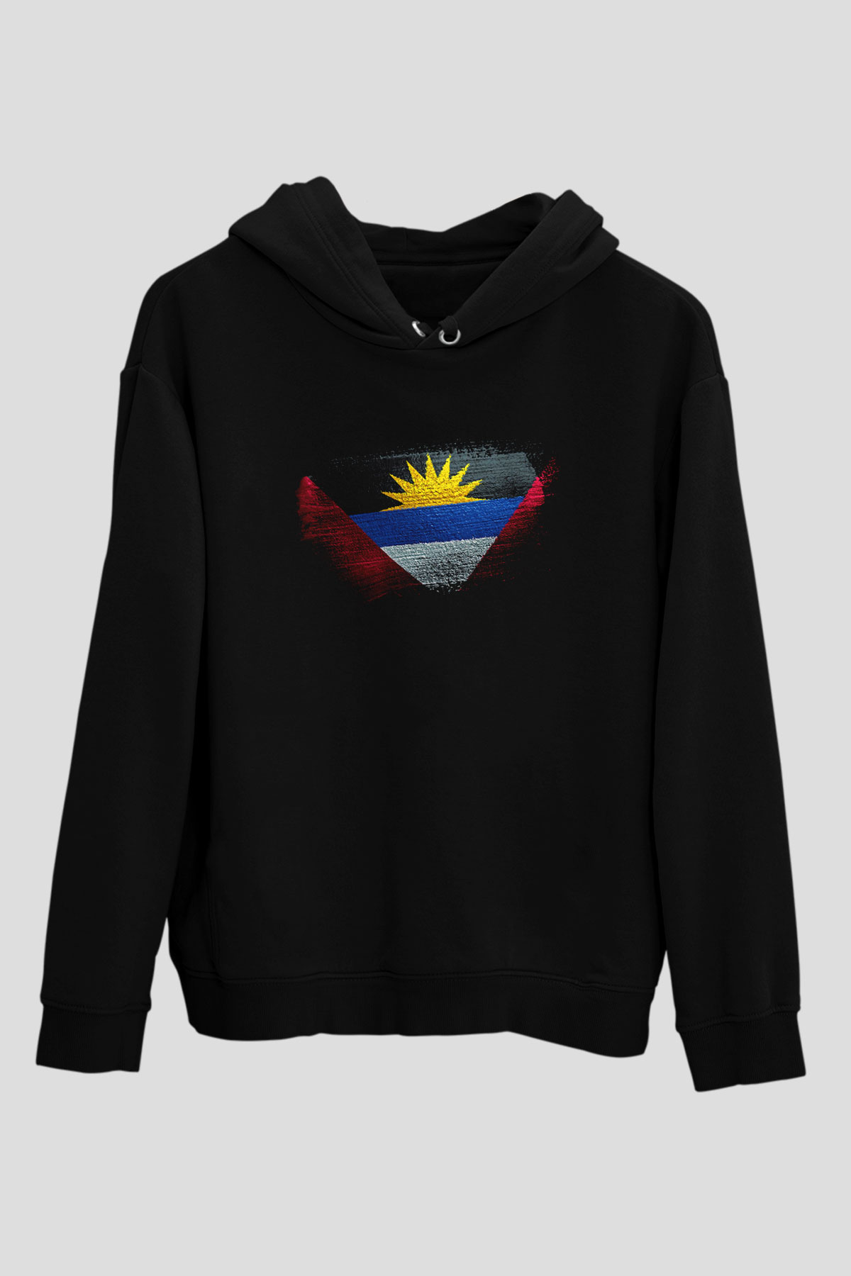Antigua Barbuda Bayrağı Baskılı Unisex Siyah Hoodie