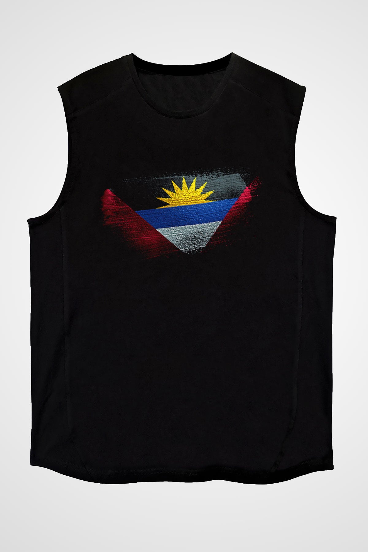 Antigua Barbuda Bayrağı Baskılı Unisex Siyah Kolsuz Tişört