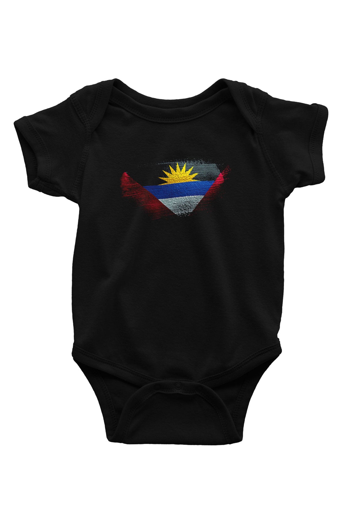 Antigua Barbuda Bayrağı Baskılı Unisex Siyah Bebek Body - Zıbın