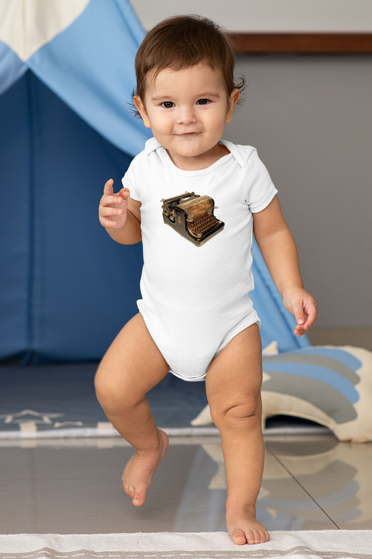 Antika satıcısı Baskılı Beyaz Unisex Bebek Body - Zıbın
