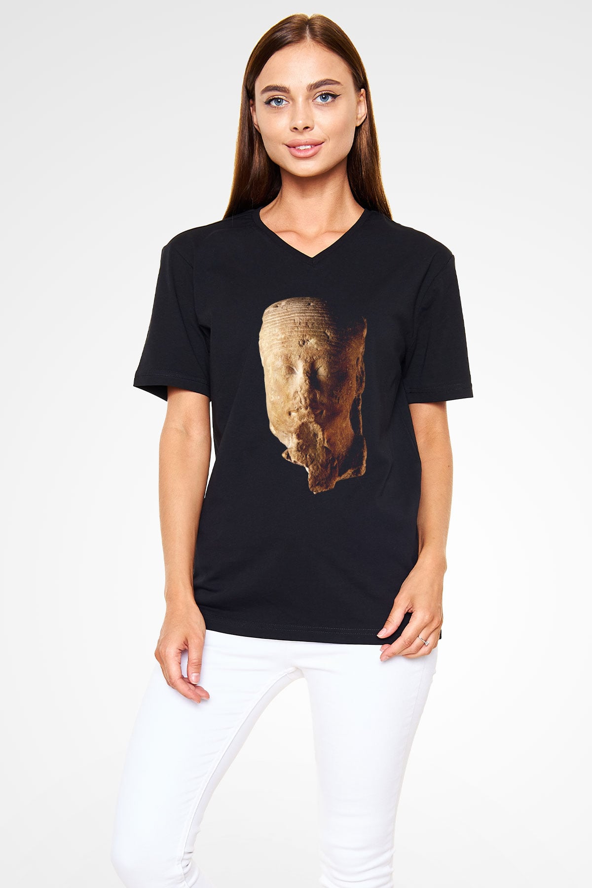 Antika satıcısı Siyah Unisex V Yaka Tişört T-Shirt