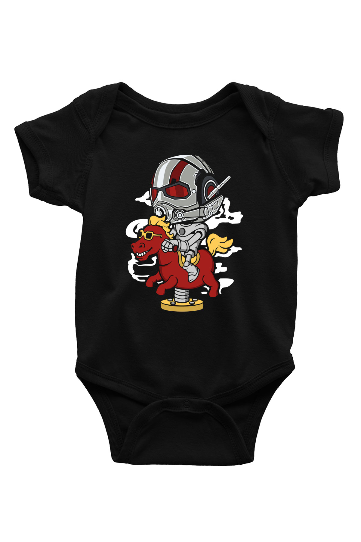 Antman Riding Horse Baskılı Unisex Siyah Bebek Body - Zıbın