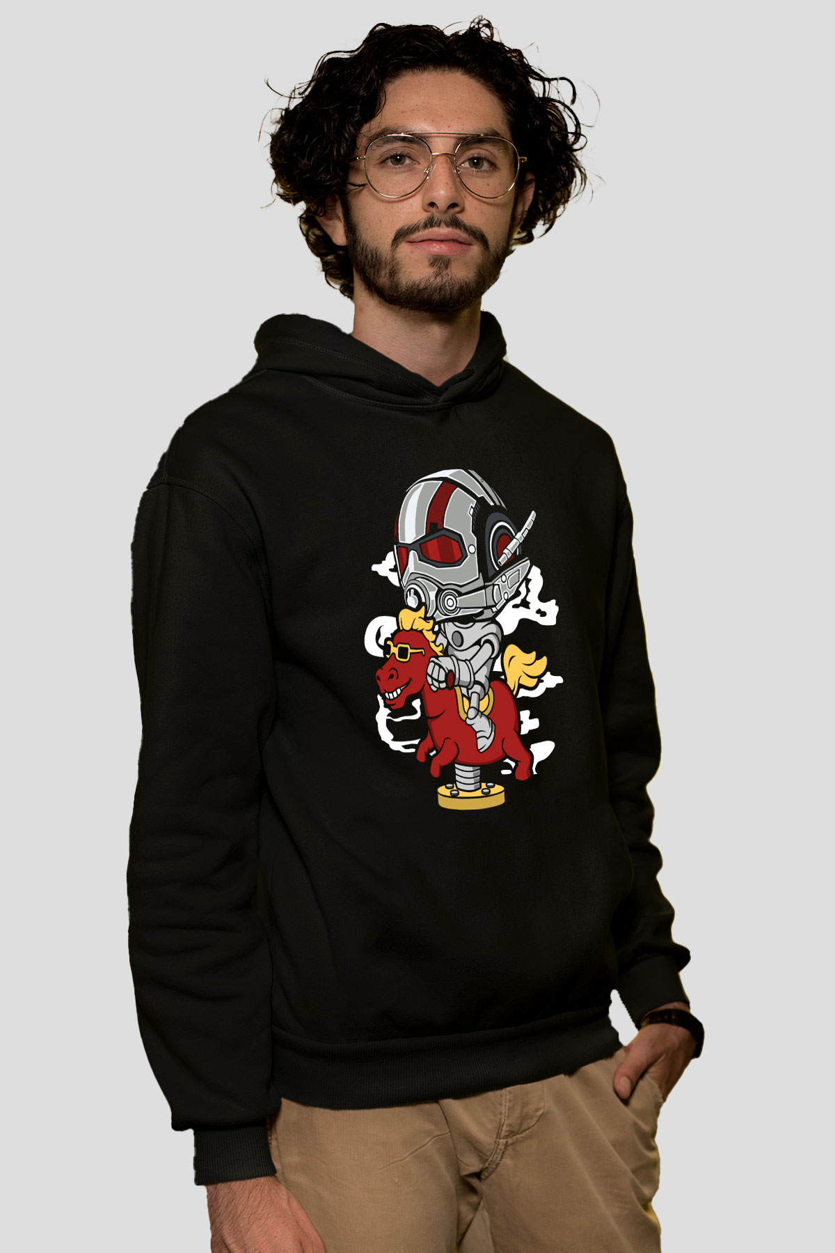 Antman Riding Horse Baskılı Unisex Siyah Hoodie