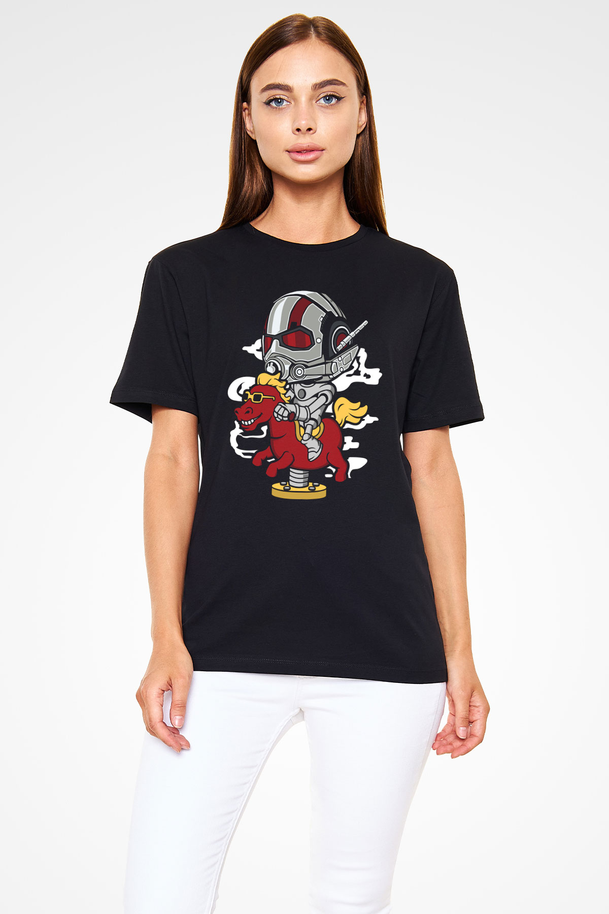 Antman Riding Horse Baskılı Unisex Siyah Tişört