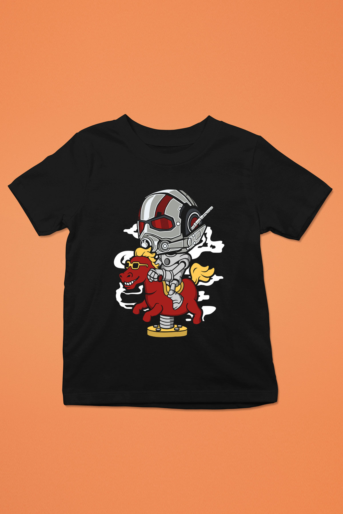 Antman Riding Horse Baskılı Unisex Siyah Çocuk Tişört