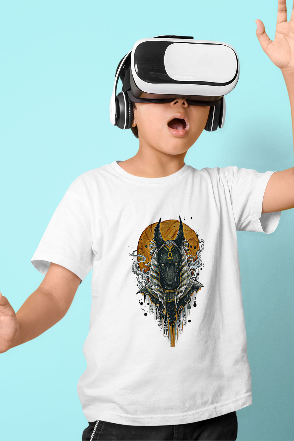 Anubis Baskılı Beyaz Unisex Beyaz Çocuk Tişört - Tshirt