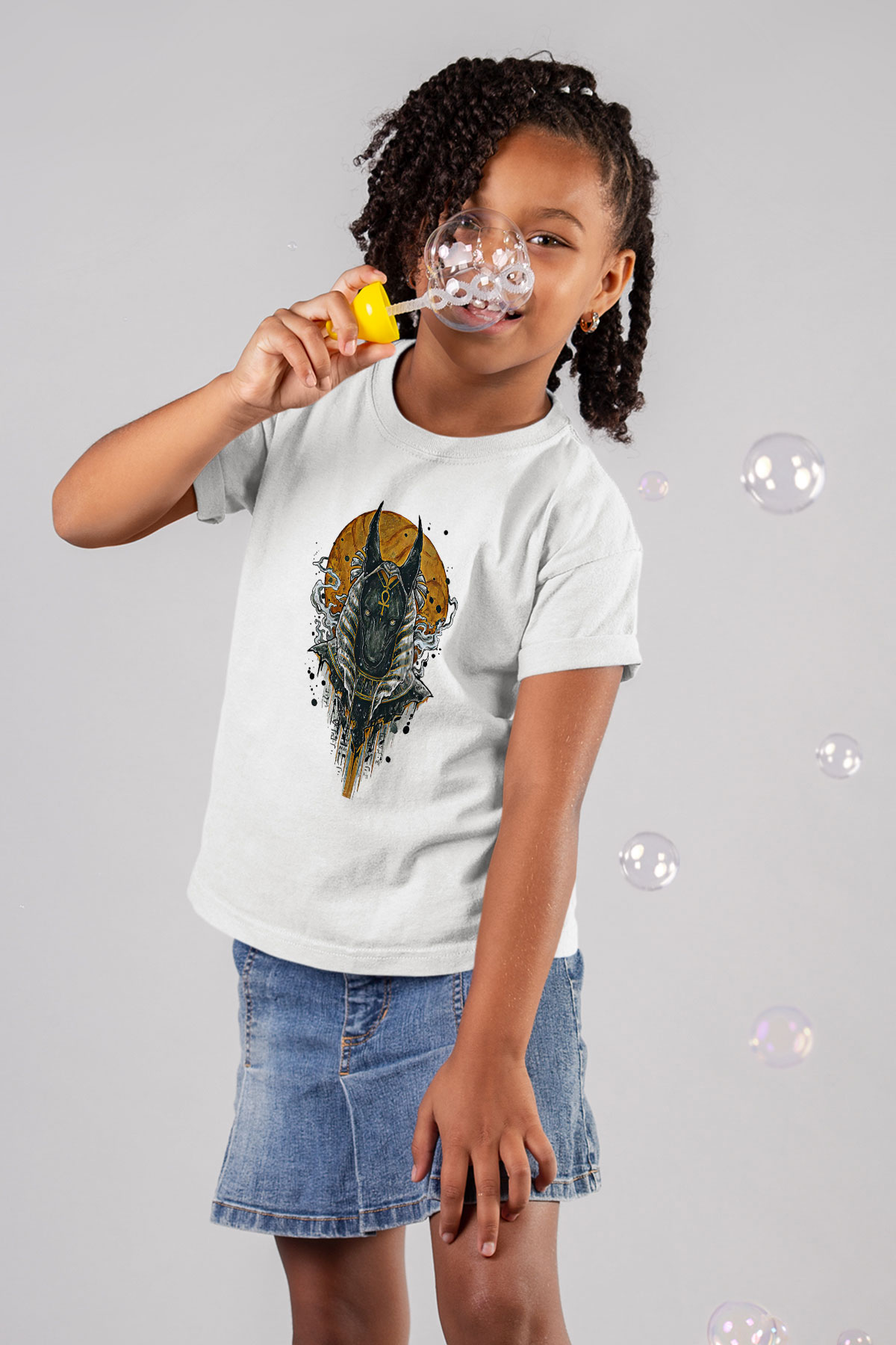 Anubis Baskılı Beyaz Unisex Beyaz Çocuk Tişört - Tshirt