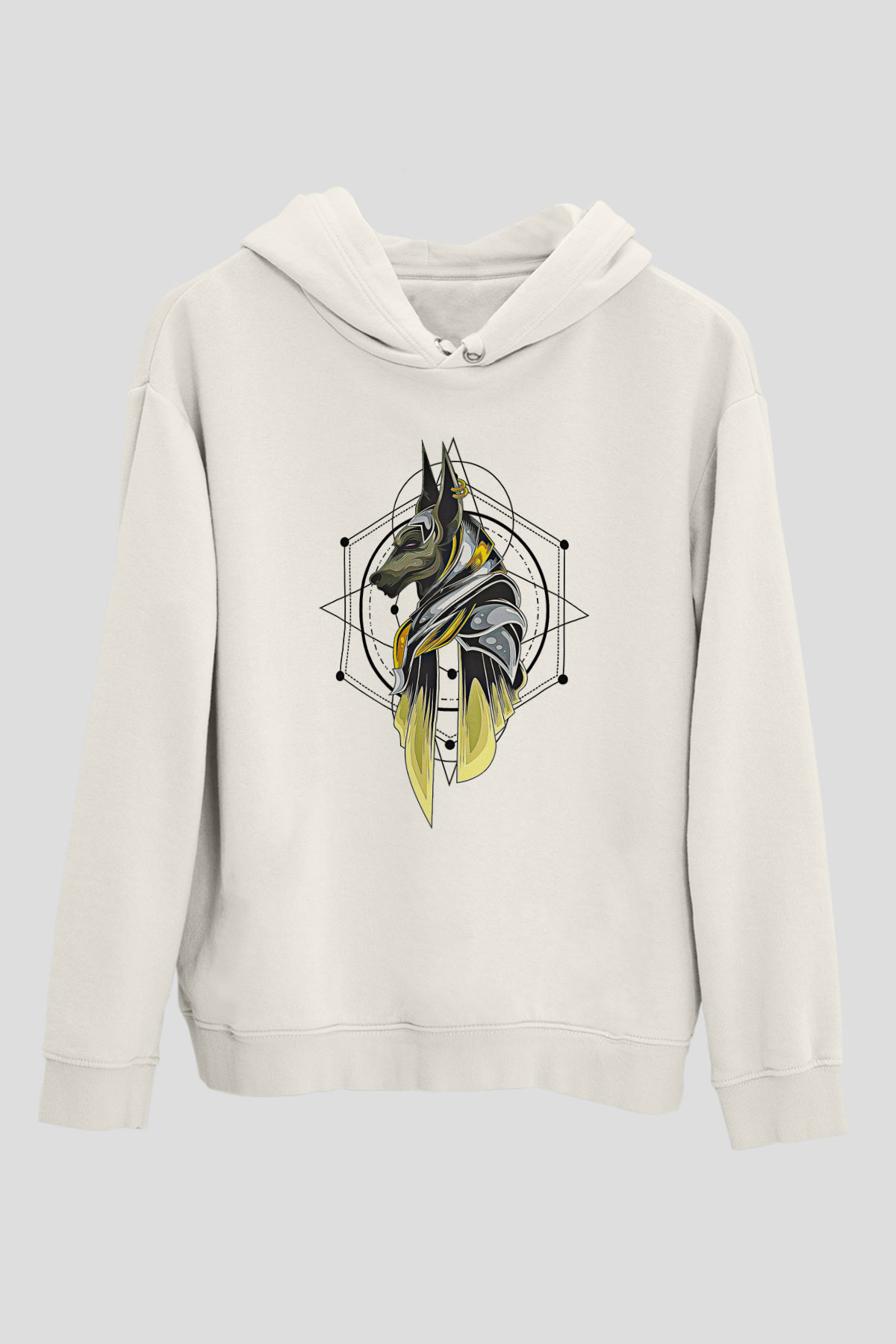 Anubis Baskılı Beyaz Unisex Hoodie