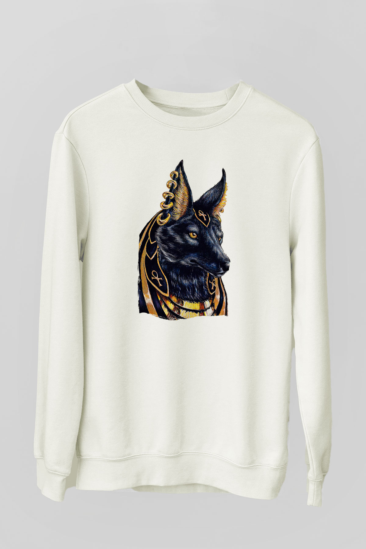 Anubis Baskılı Beyaz Unisex Sweatshirt