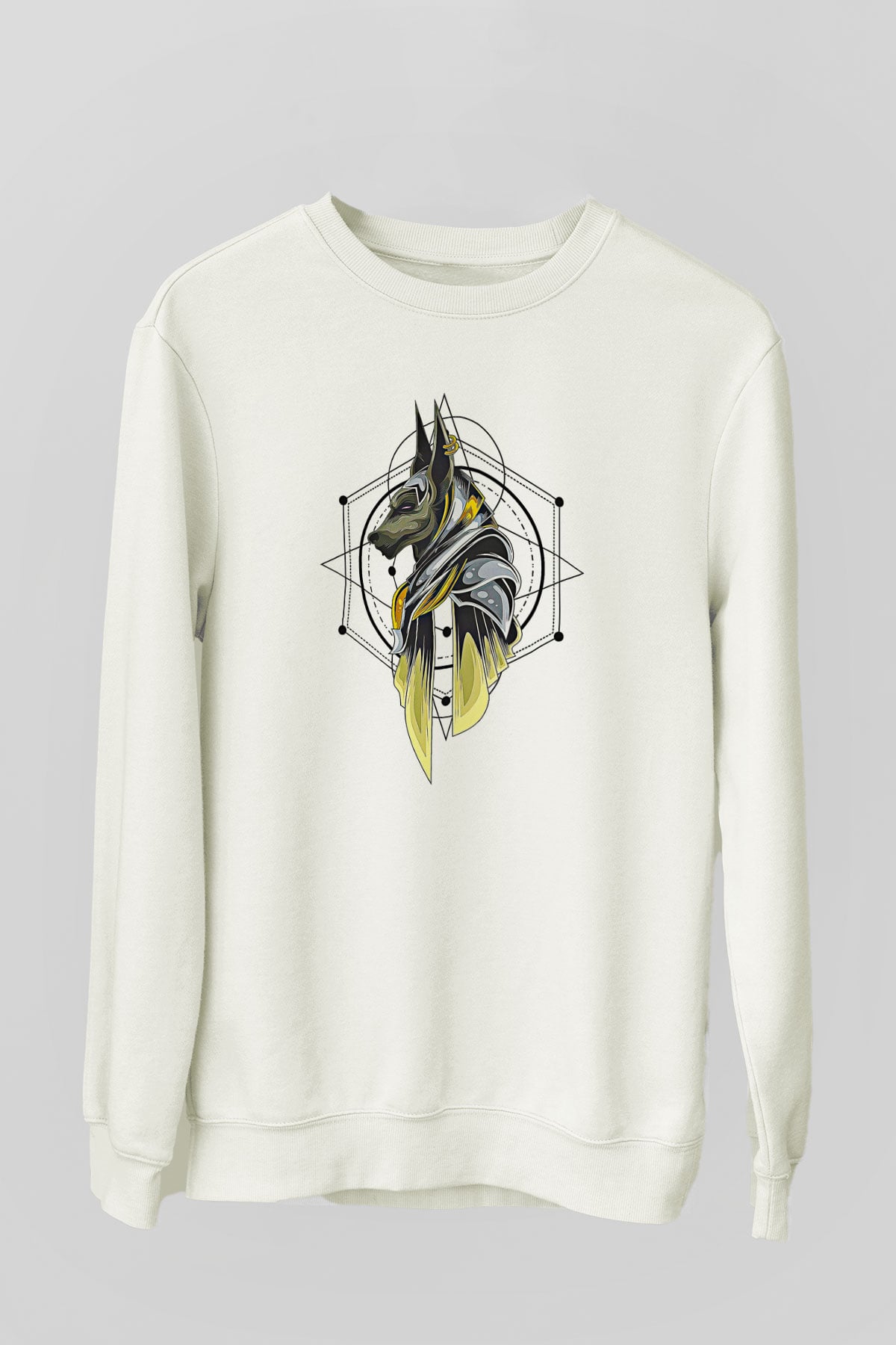Anubis Baskılı Beyaz Unisex Sweatshirt