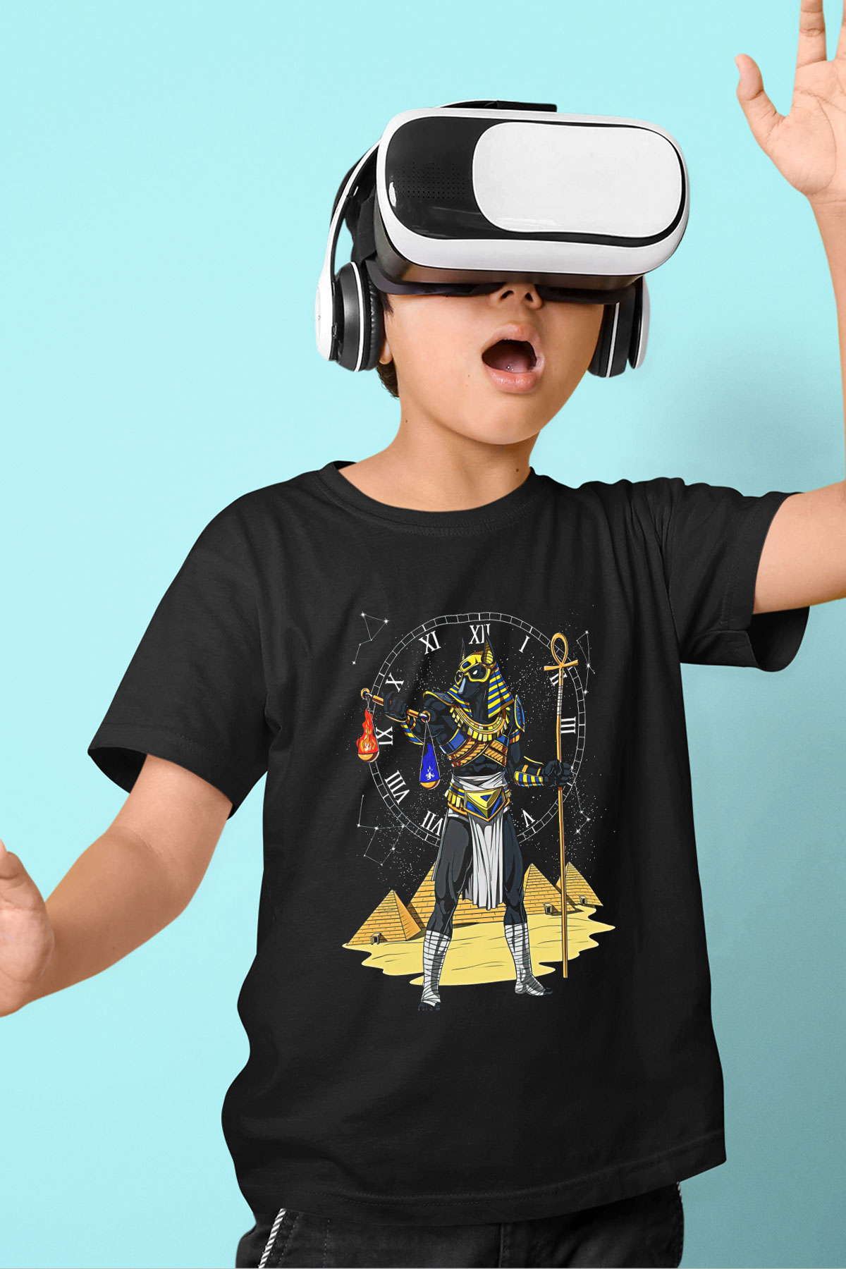 Anubis Baskılı Unisex Siyah Çocuk Tişört - Tshirt