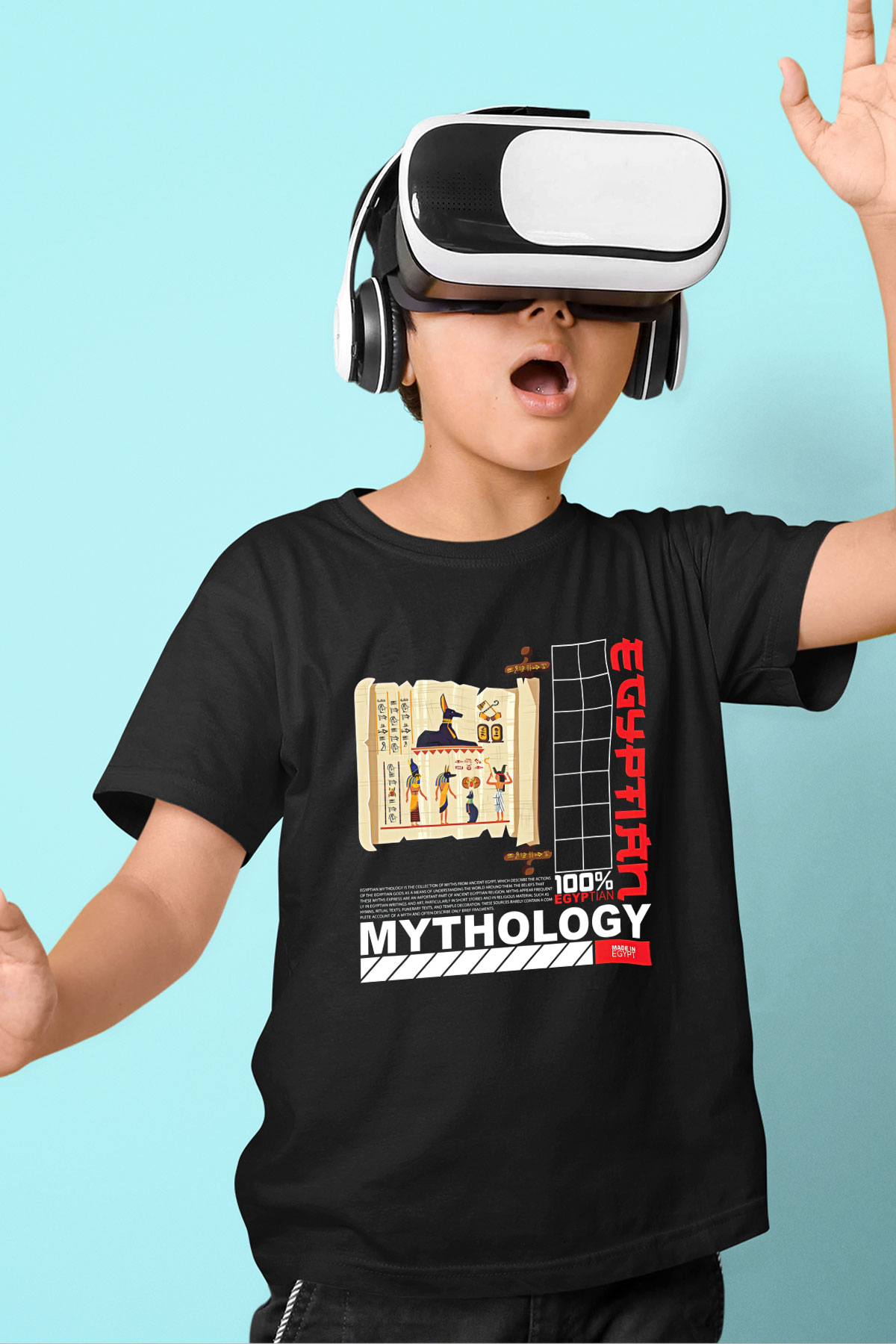 Anubis Baskılı Unisex Siyah Çocuk Tişört - Tshirt