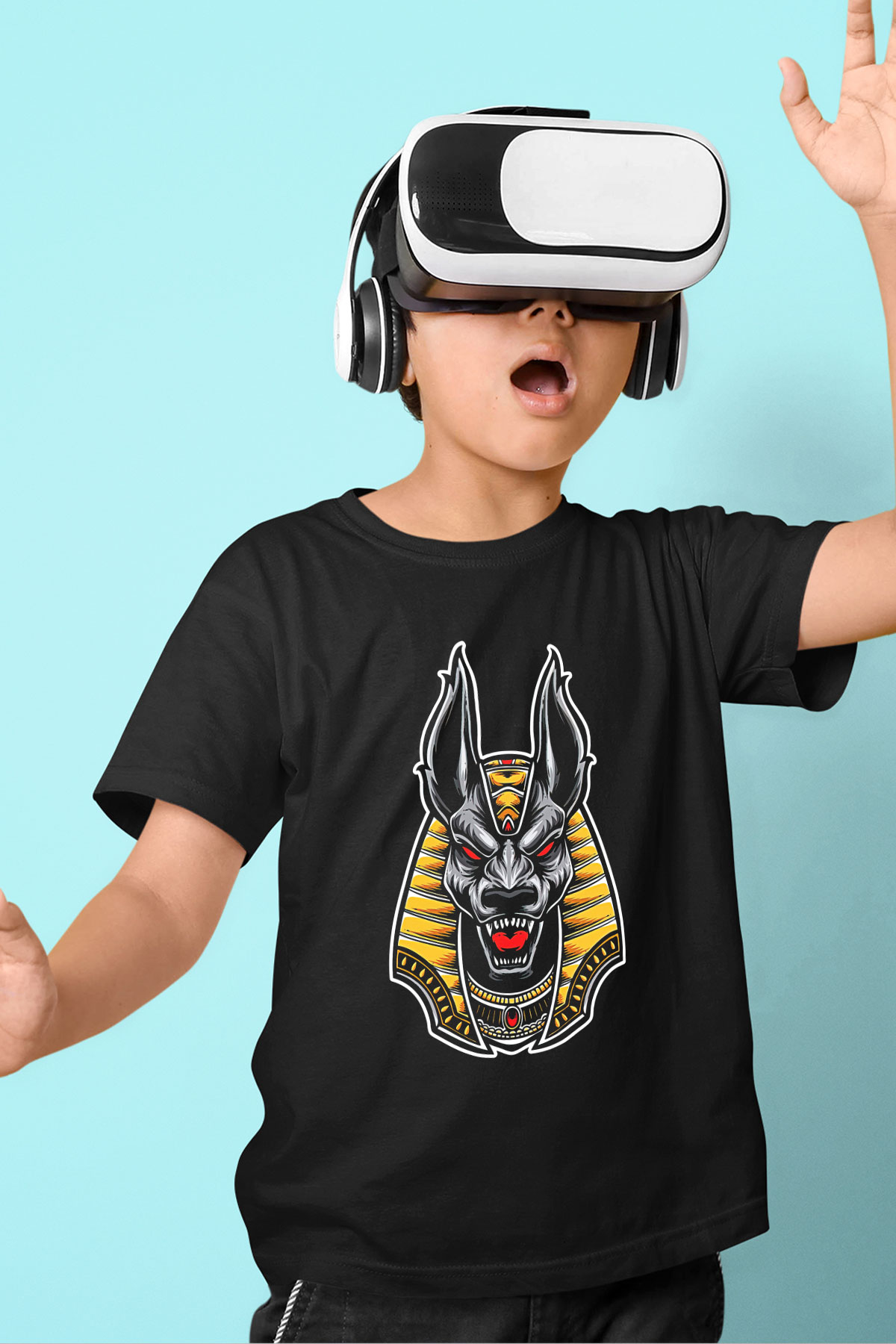 Anubis Baskılı Unisex Siyah Çocuk Tişört - Tshirt