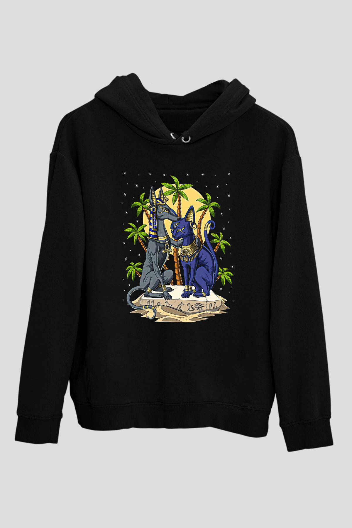 Anubis Baskılı Unisex Siyah Hoodie