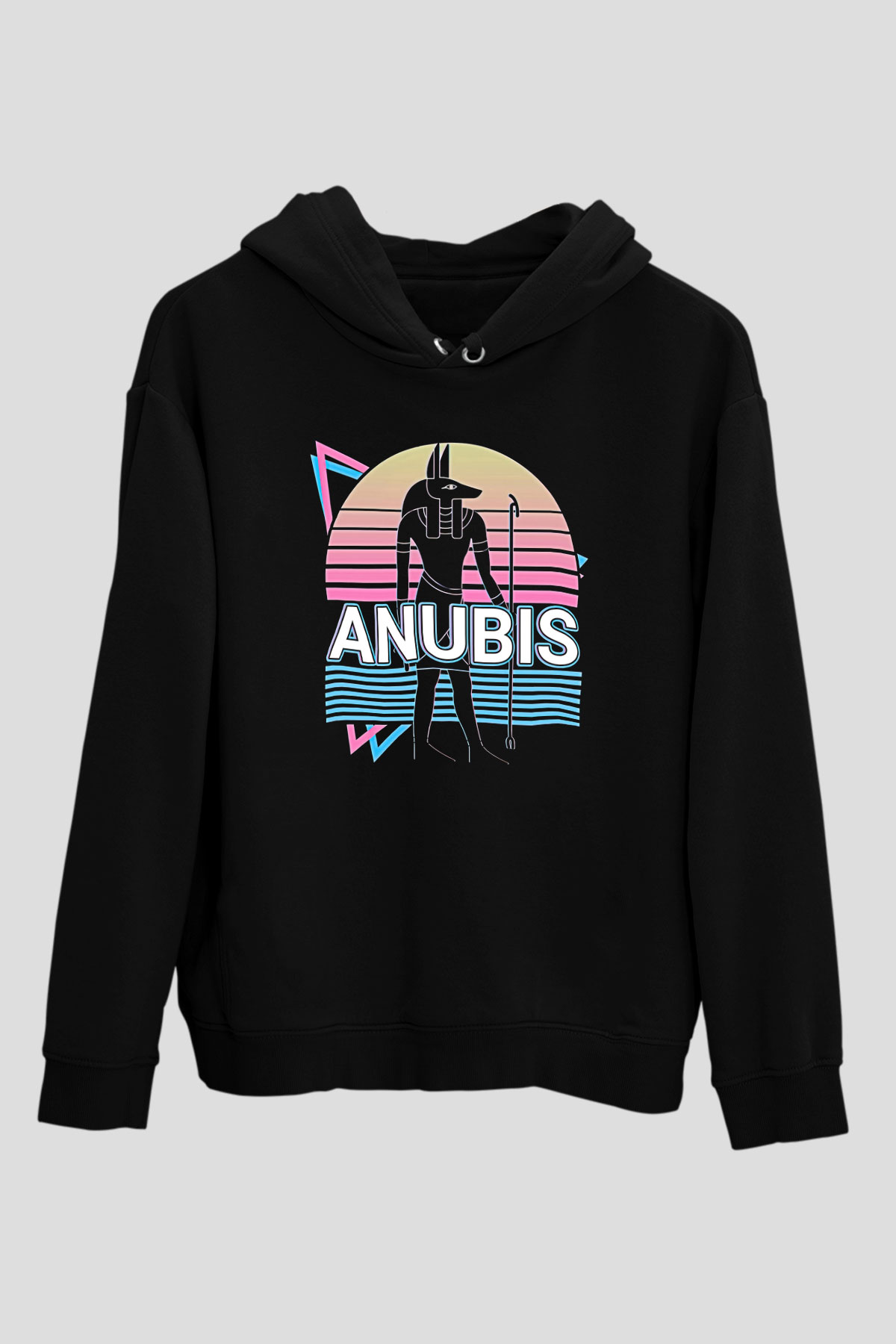 Anubis Baskılı Unisex Siyah Hoodie