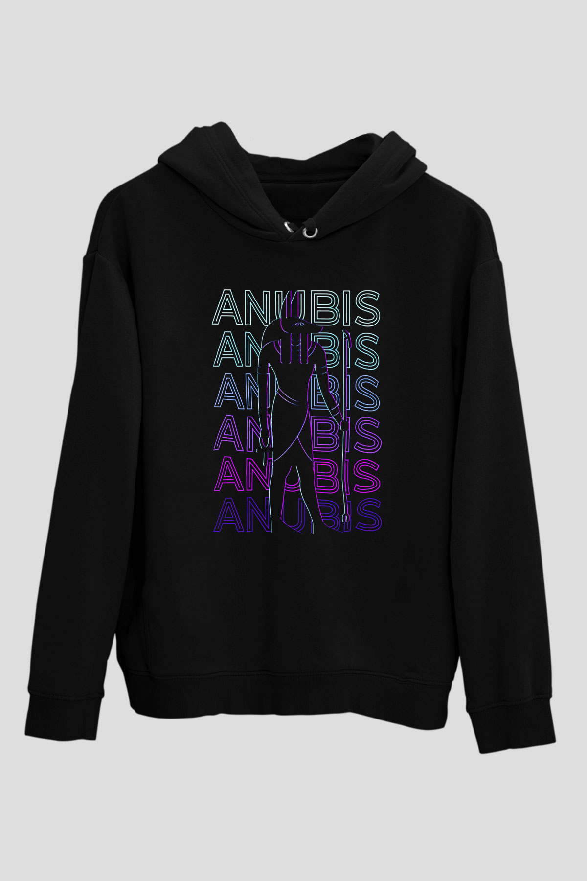Anubis Baskılı Unisex Siyah Hoodie