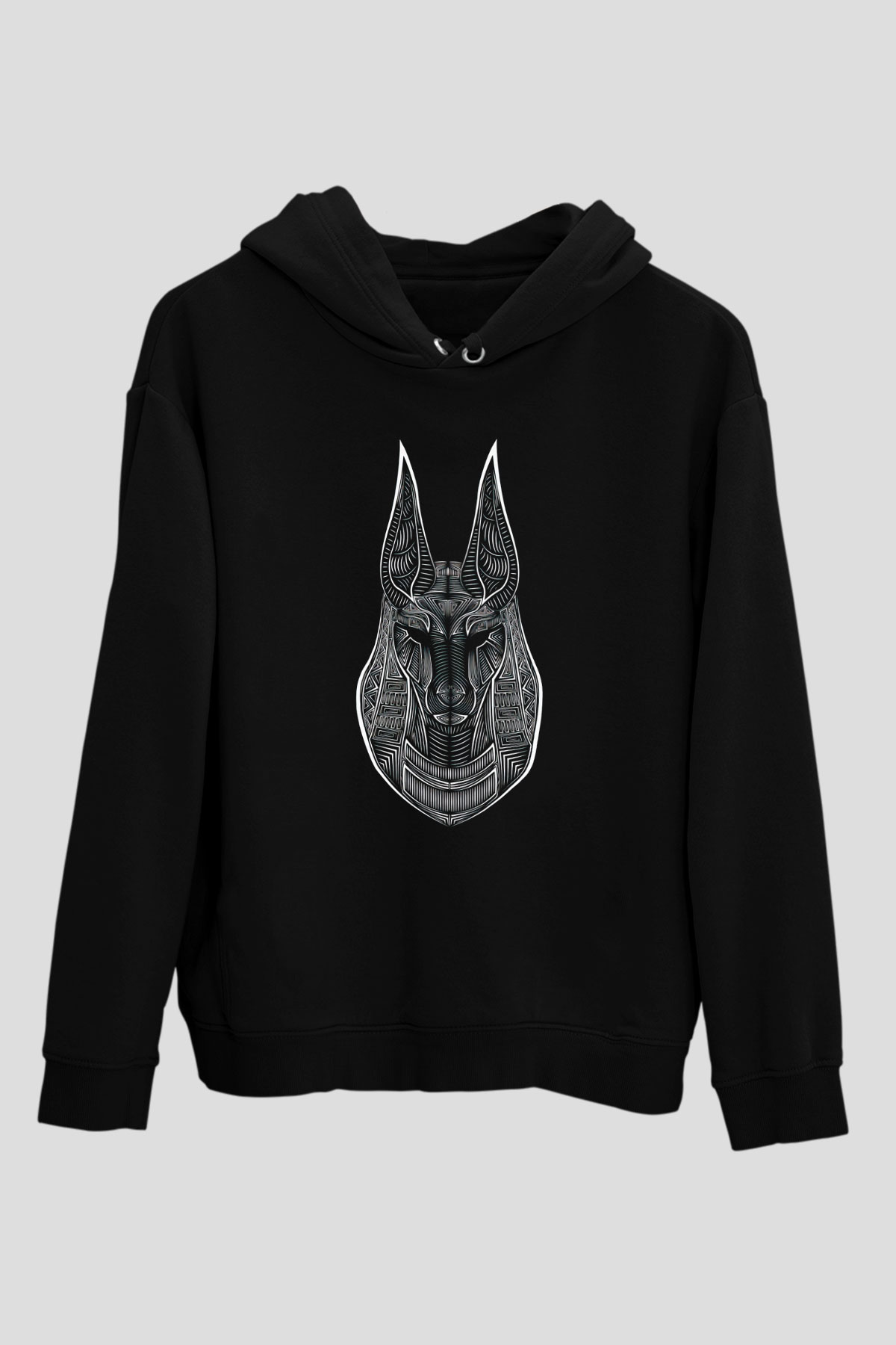 Anubis Baskılı Unisex Siyah Hoodie
