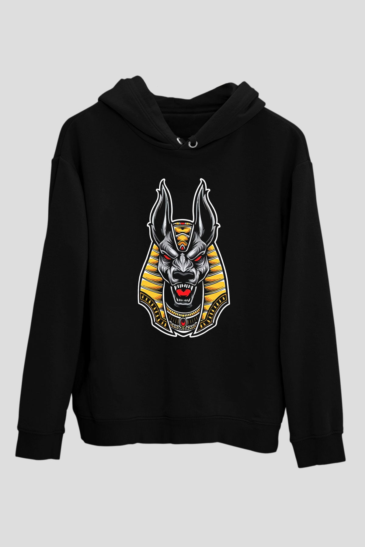 Anubis Baskılı Unisex Siyah Hoodie