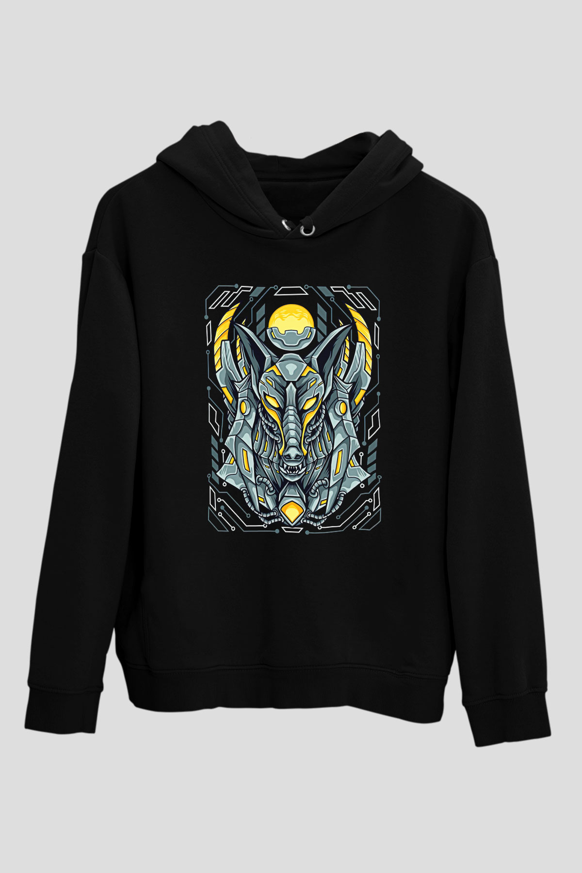 Anubis Baskılı Unisex Siyah Hoodie