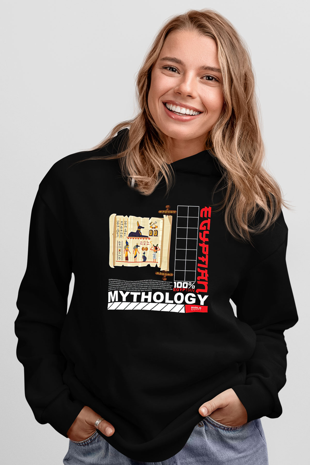 Anubis Baskılı Unisex Siyah Hoodie