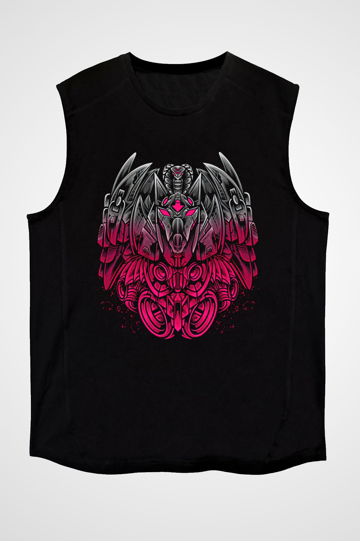 Anubis Baskılı Unisex Siyah Kolsuz Tişört - Tshirt