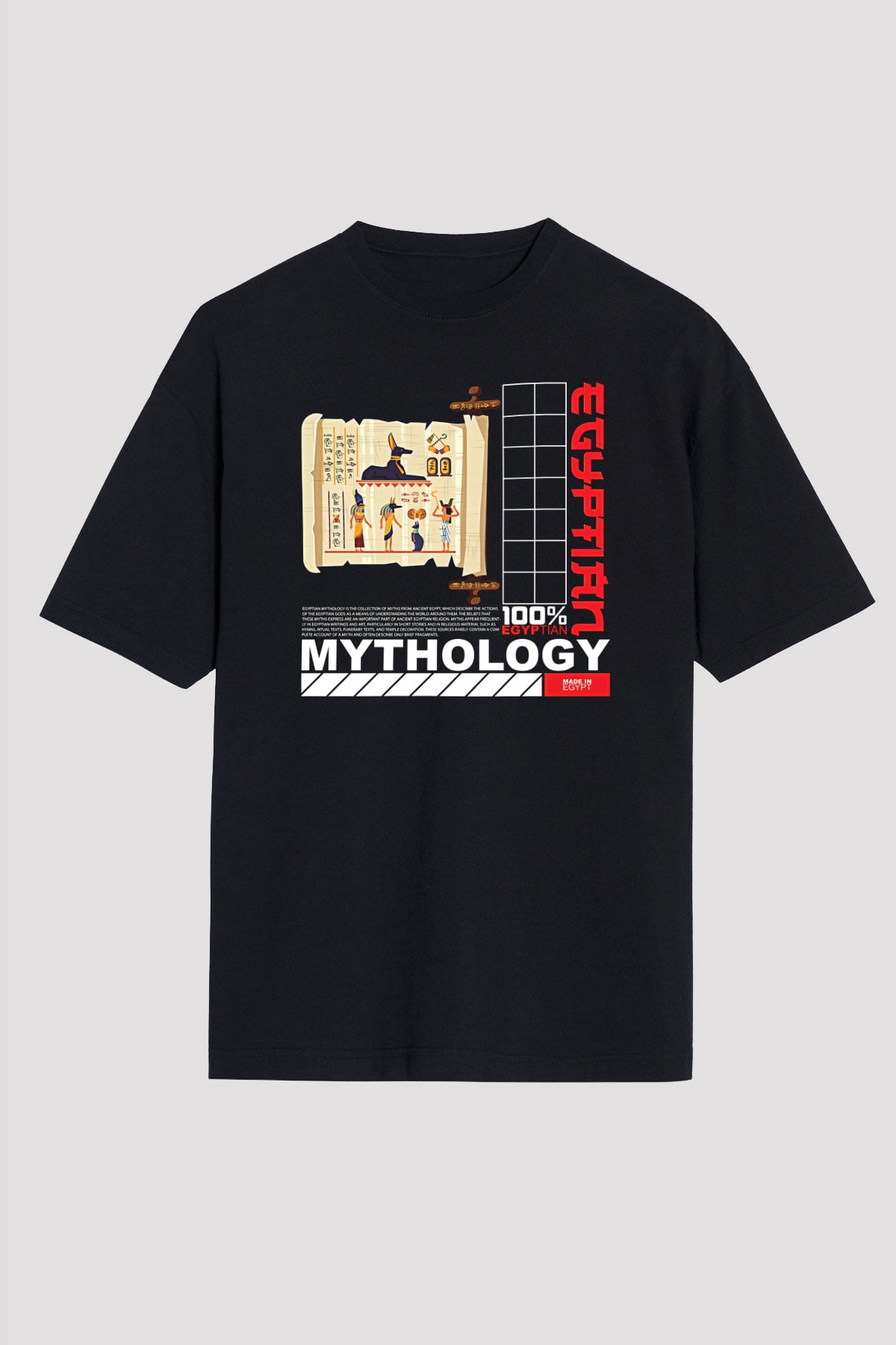 Anubis Baskılı Unisex Siyah Oversize Tişört - Tshirt