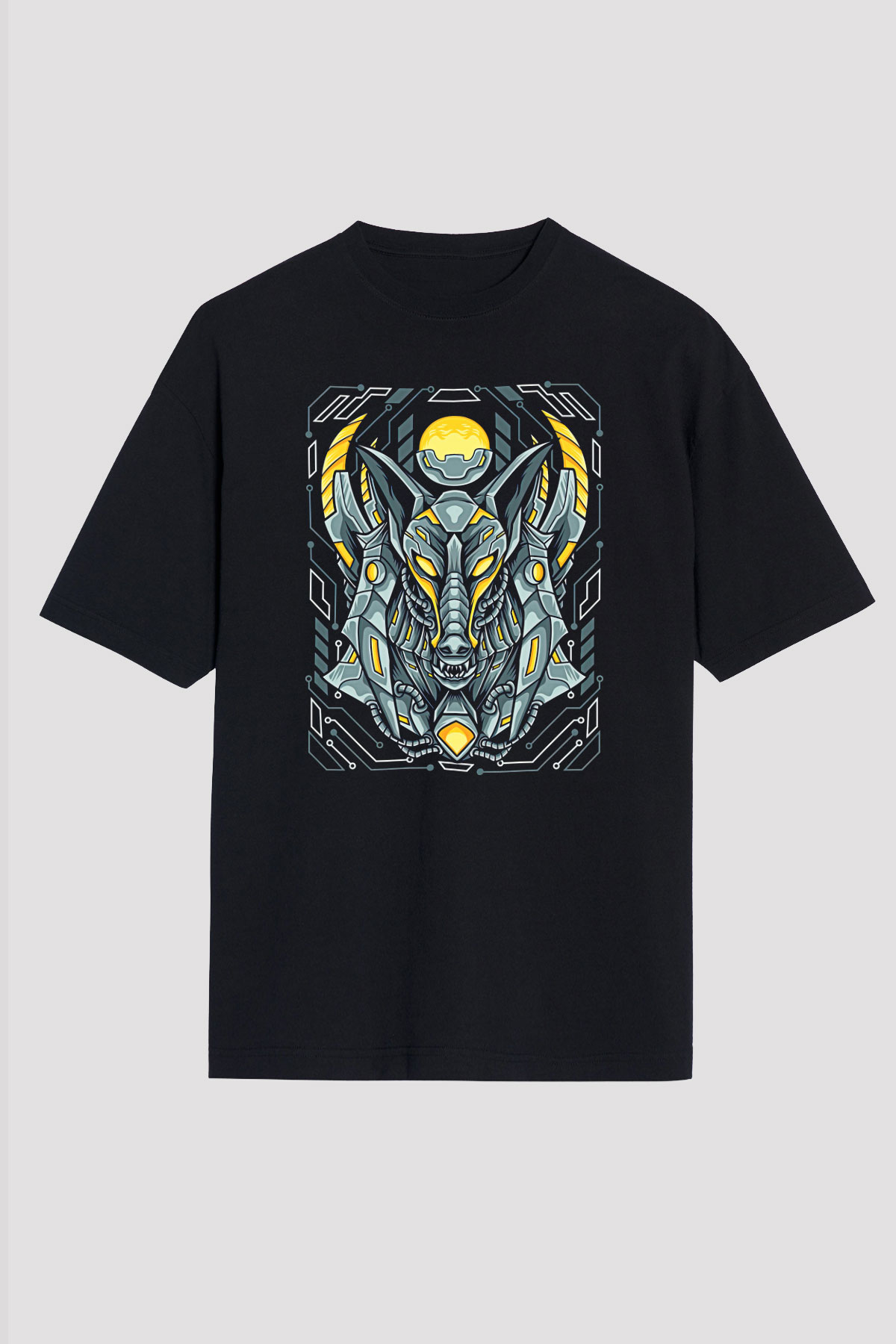 Anubis Baskılı Unisex Siyah Oversize Tişört - Tshirt