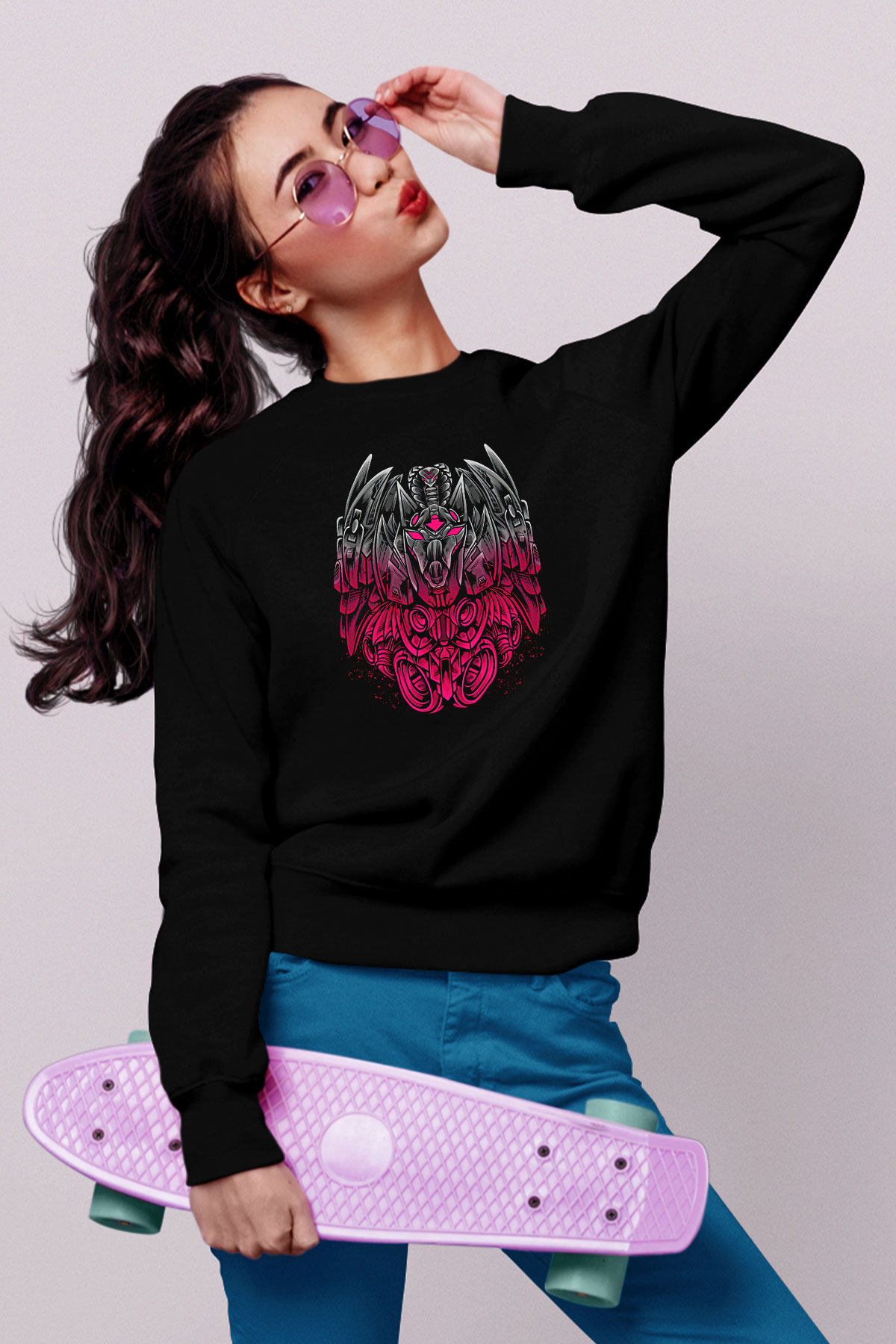 Anubis Baskılı Unisex Siyah Sweatshirt