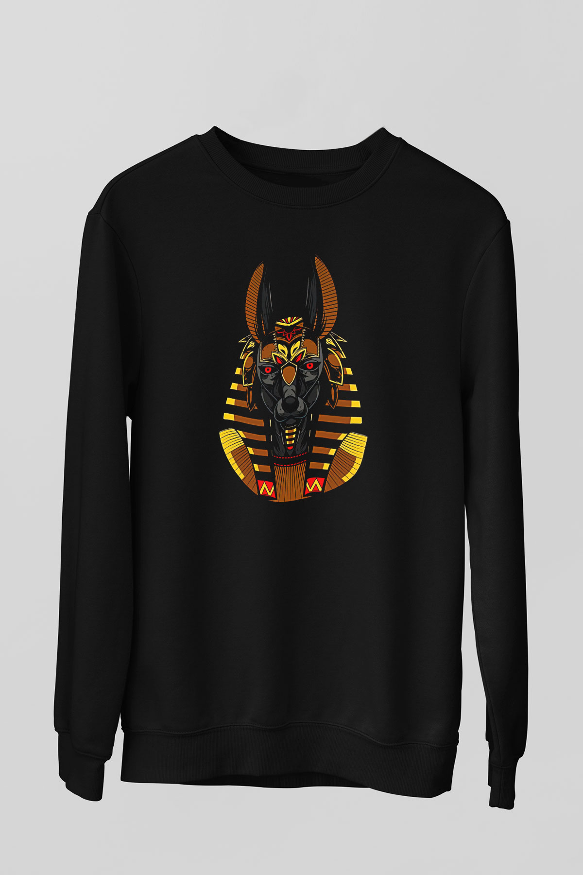 Anubis Baskılı Unisex Siyah Sweatshirt