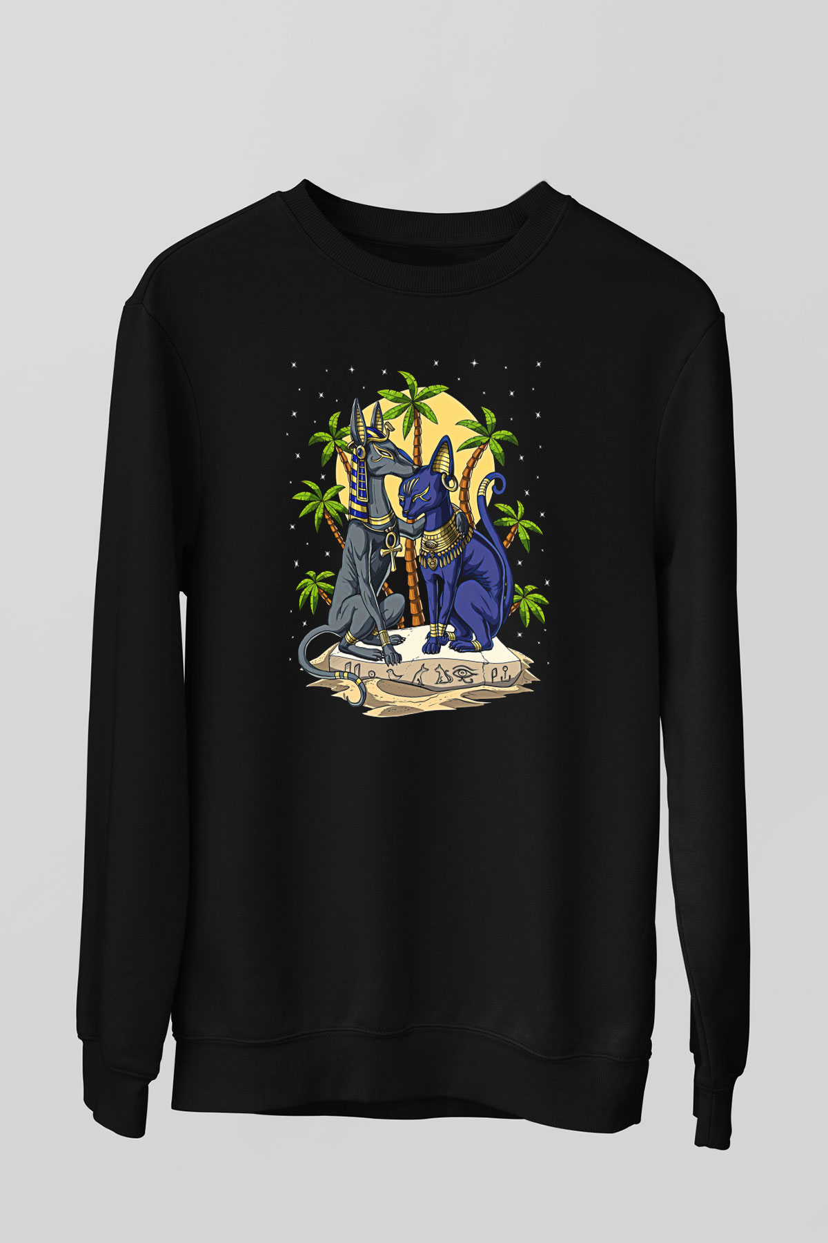 Anubis Baskılı Unisex Siyah Sweatshirt