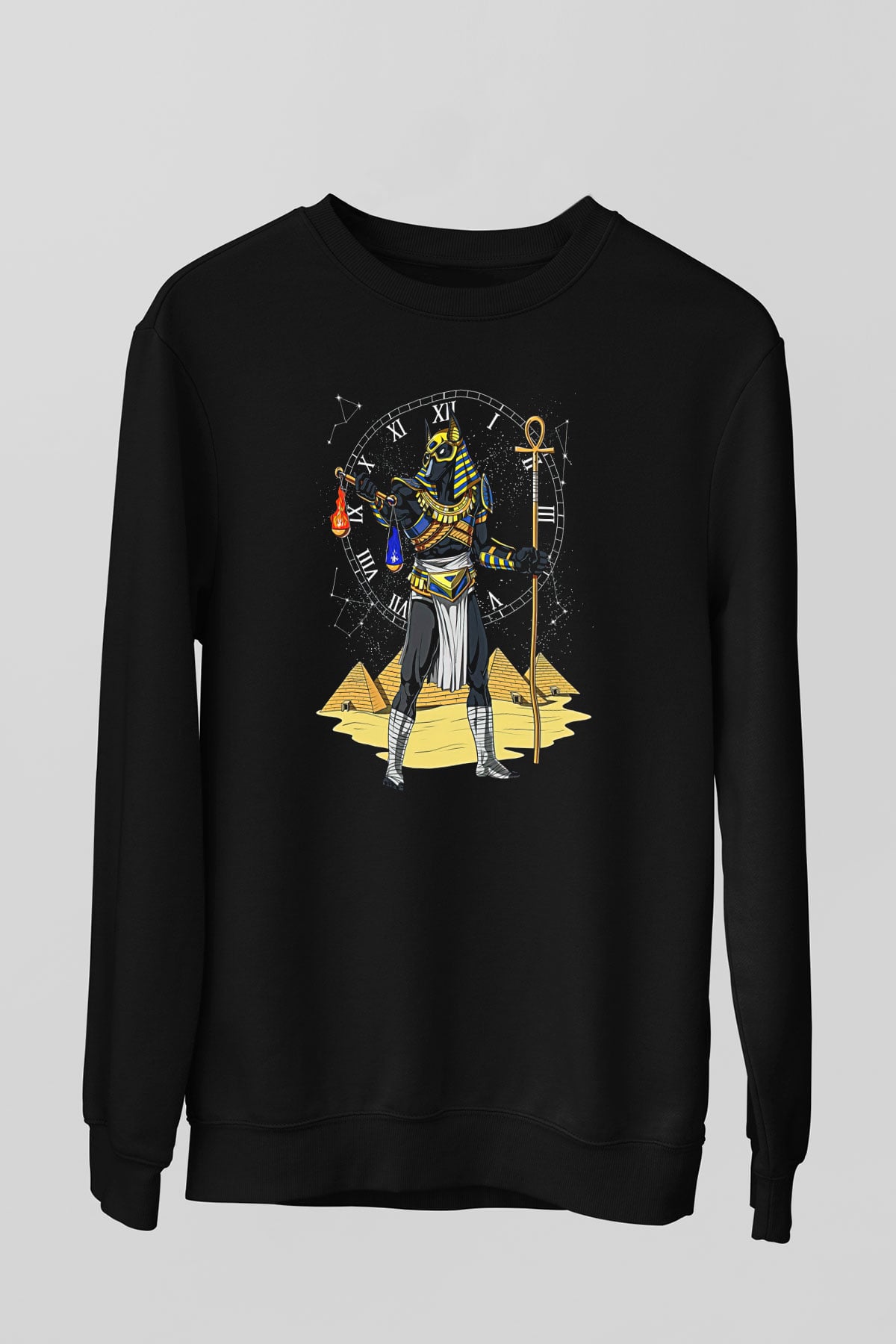 Anubis Baskılı Unisex Siyah Sweatshirt