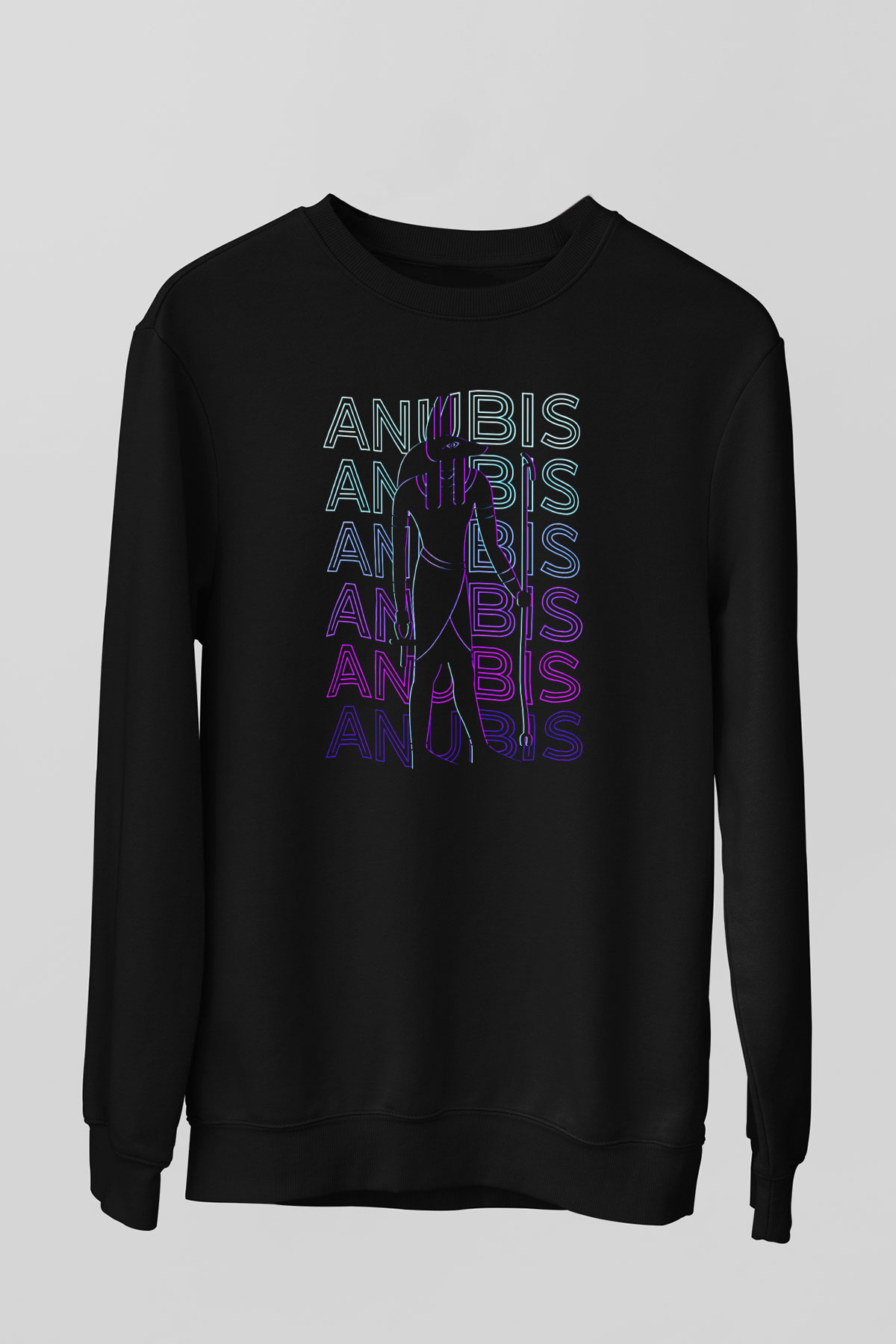 Anubis Baskılı Unisex Siyah Sweatshirt