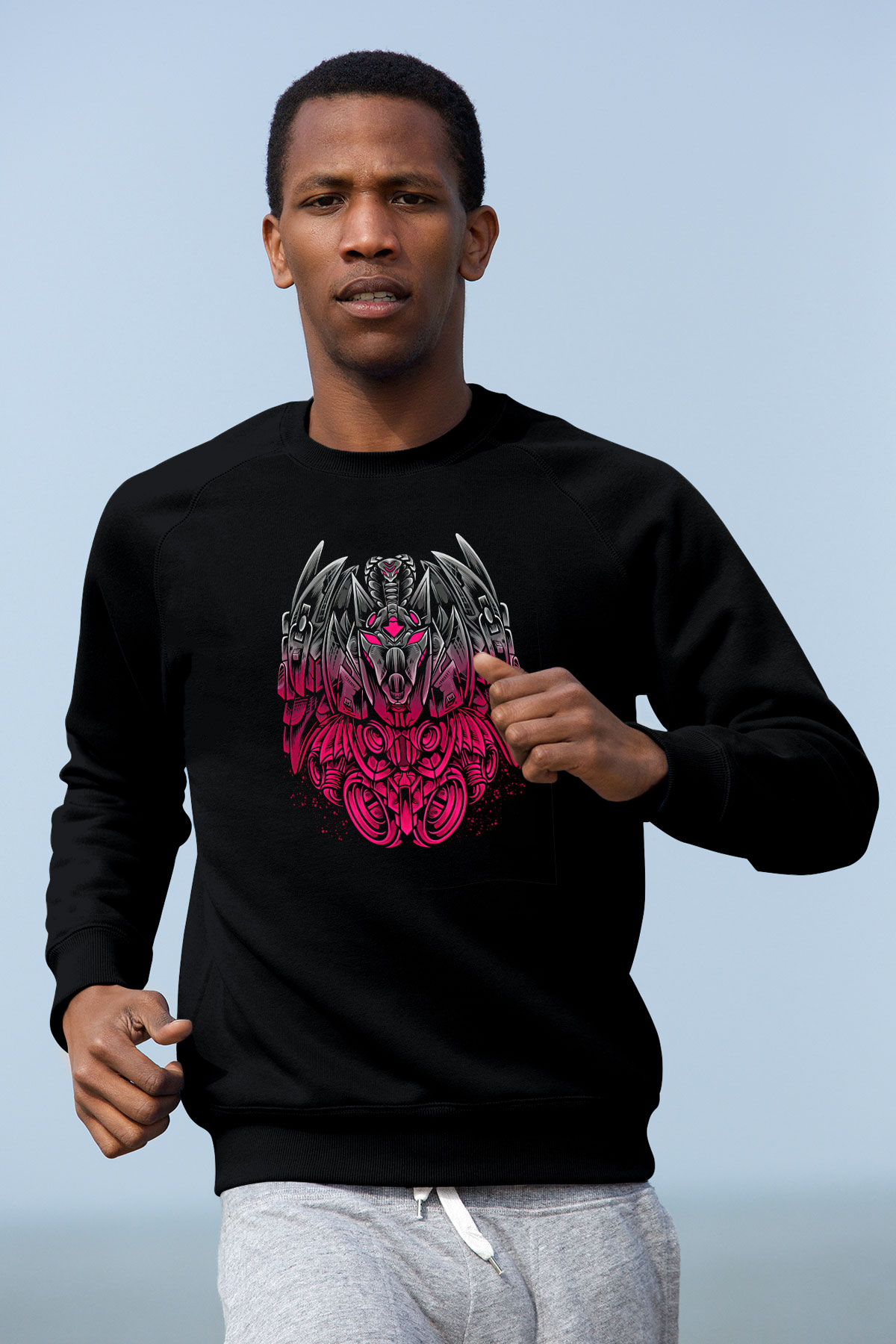 Anubis Baskılı Unisex Siyah Sweatshirt