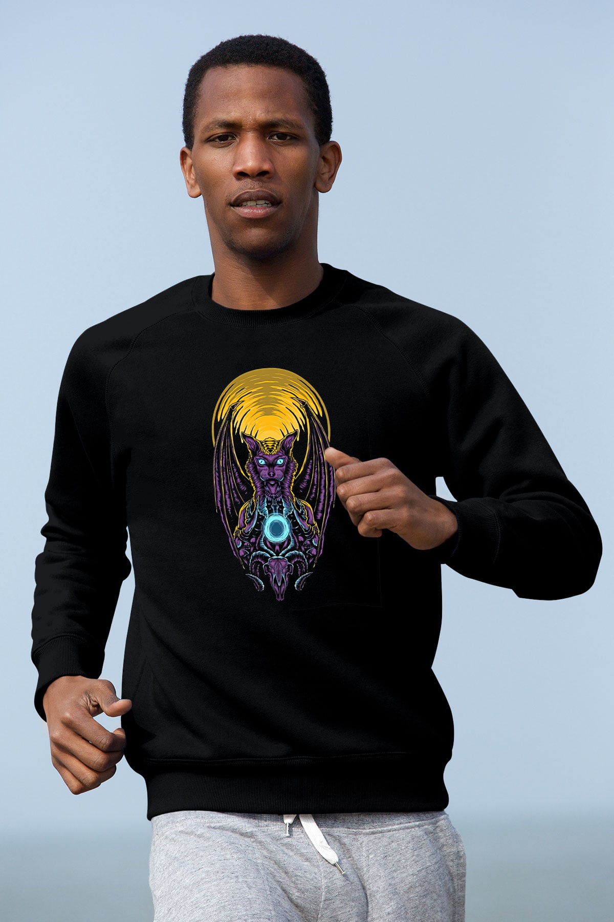 Anubis Baskılı Unisex Siyah Sweatshirt