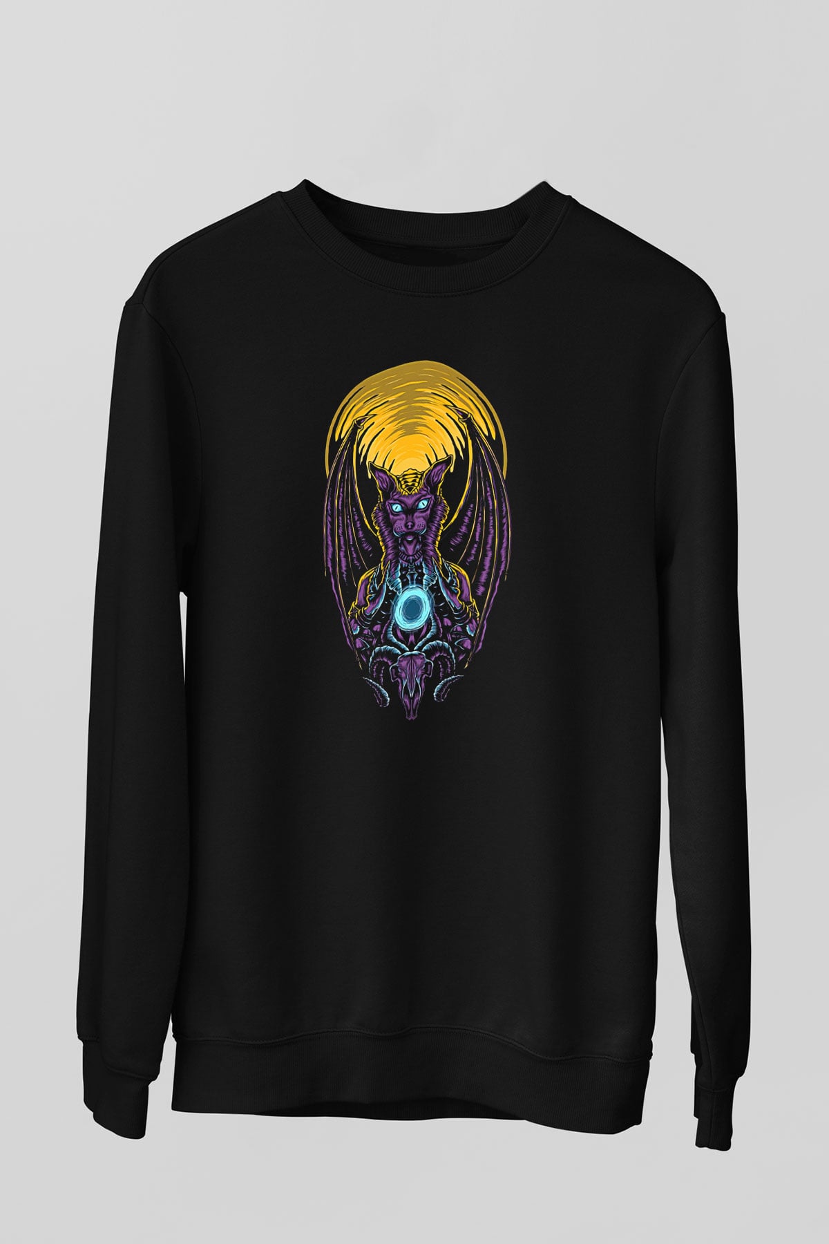 Anubis Baskılı Unisex Siyah Sweatshirt